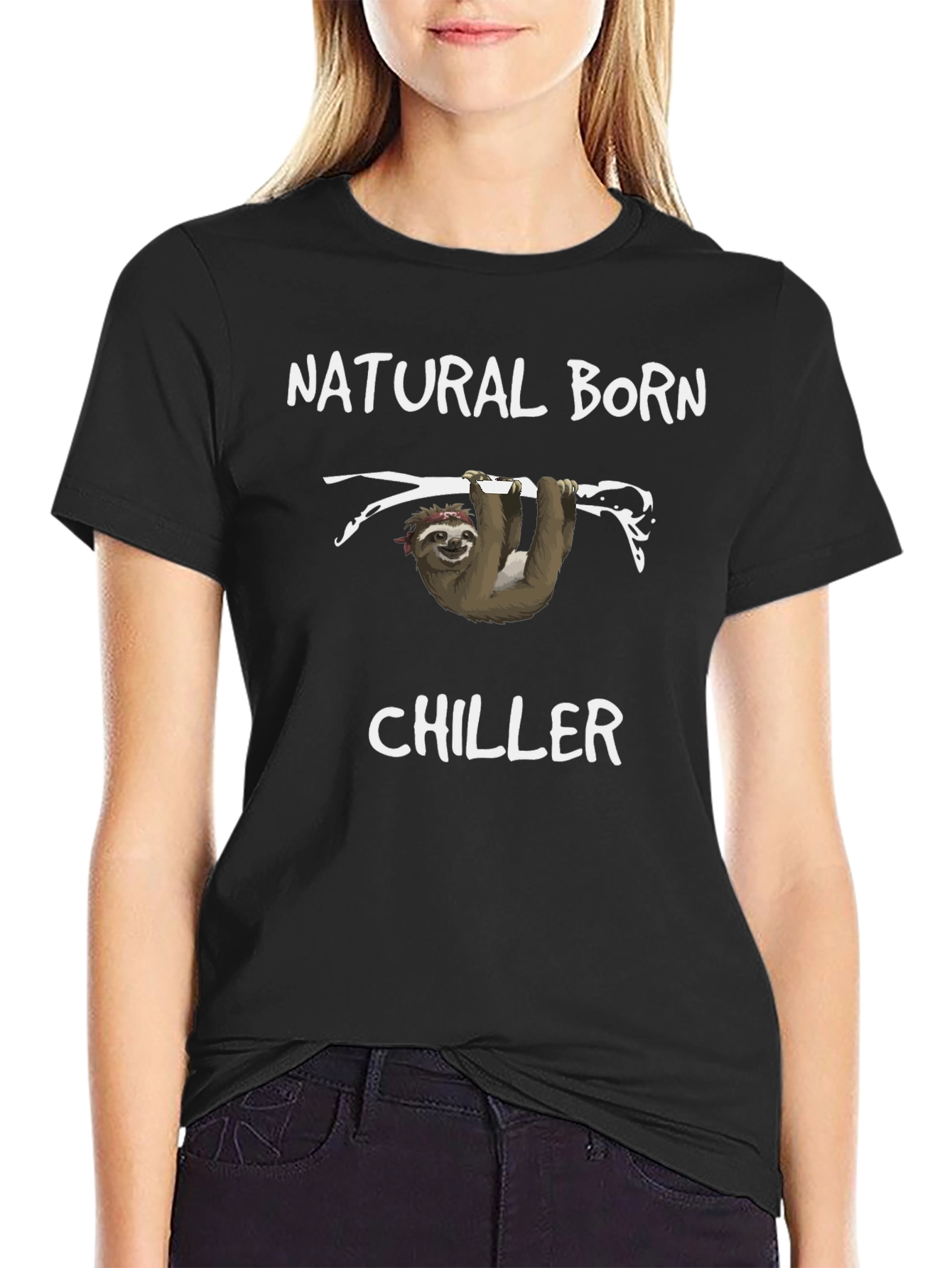 Black Natural Born Chiller Sloth Graphic Tee - Black view 2