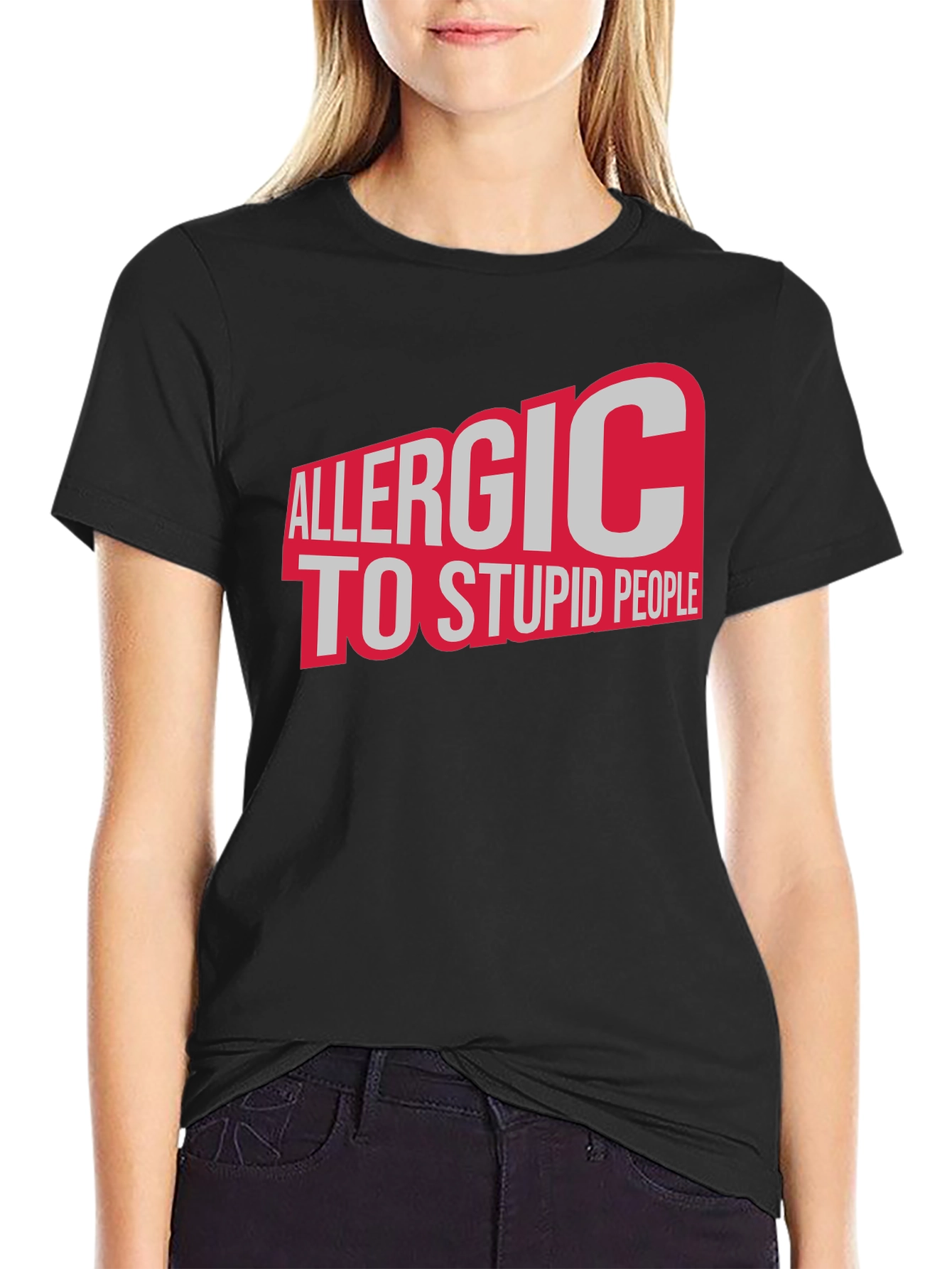 Black Allergic to Stupid People Graphic T-Shirt view 2