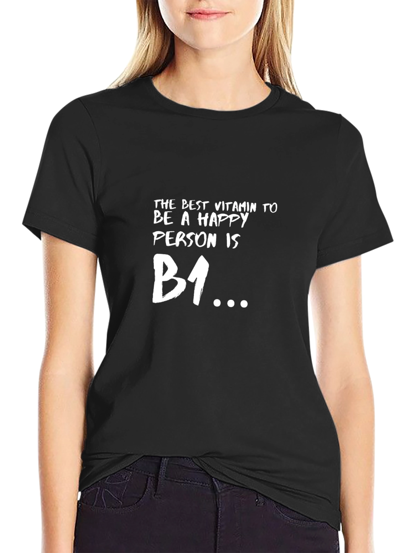 Black Happy Person B1 Funny Graphic Tee - Black view 2
