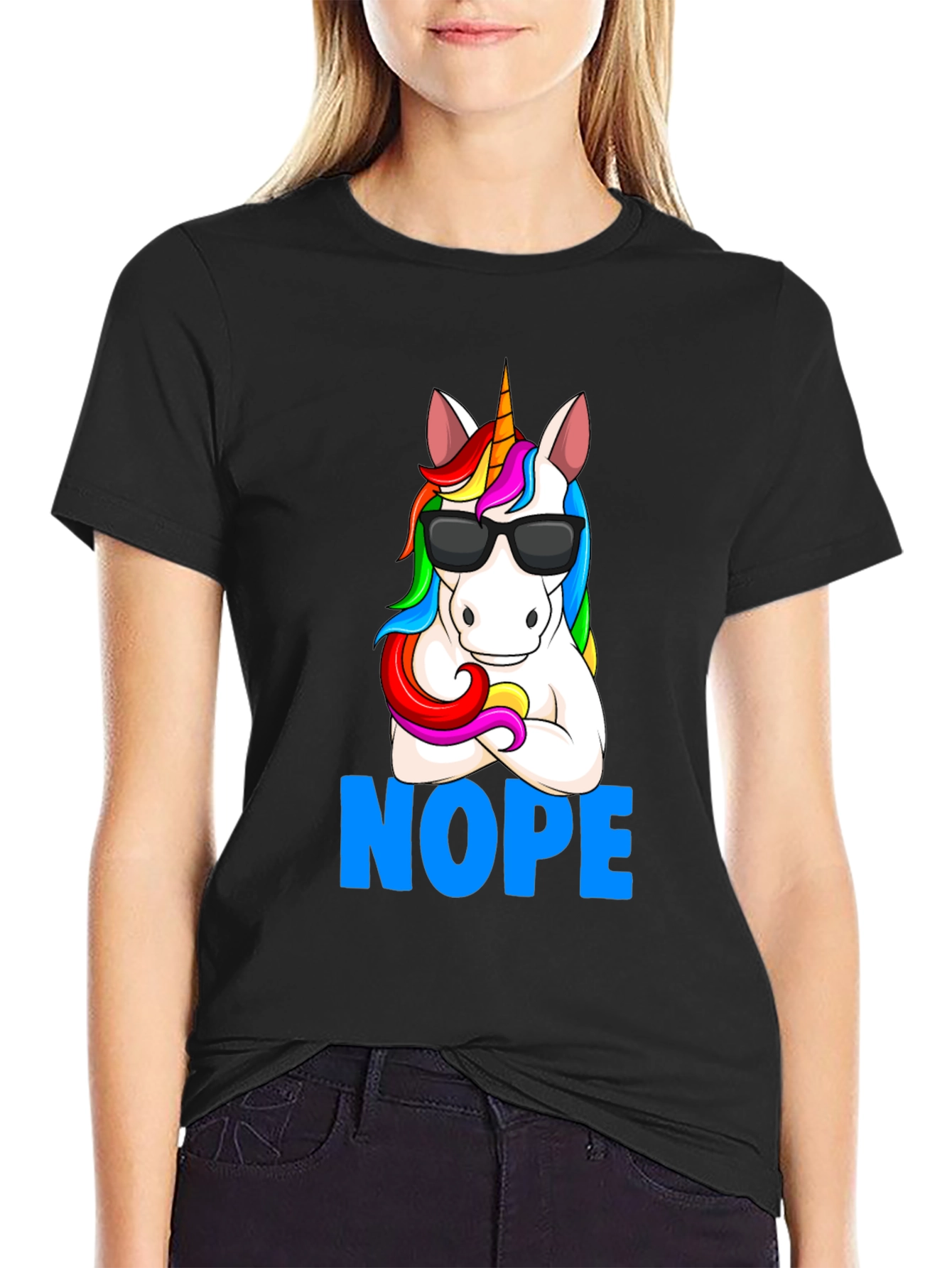 Black Unicorn NOPE T-Shirt - Funny Graphic Tee view 2