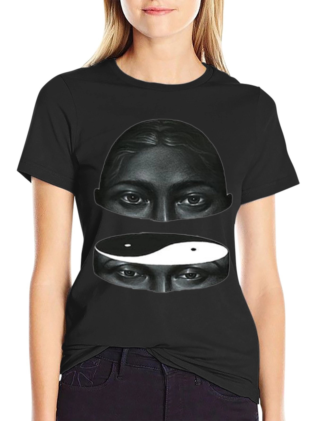 Black Yin Yang Eyes Graphic Tee - Soft Cotton Blend view 2