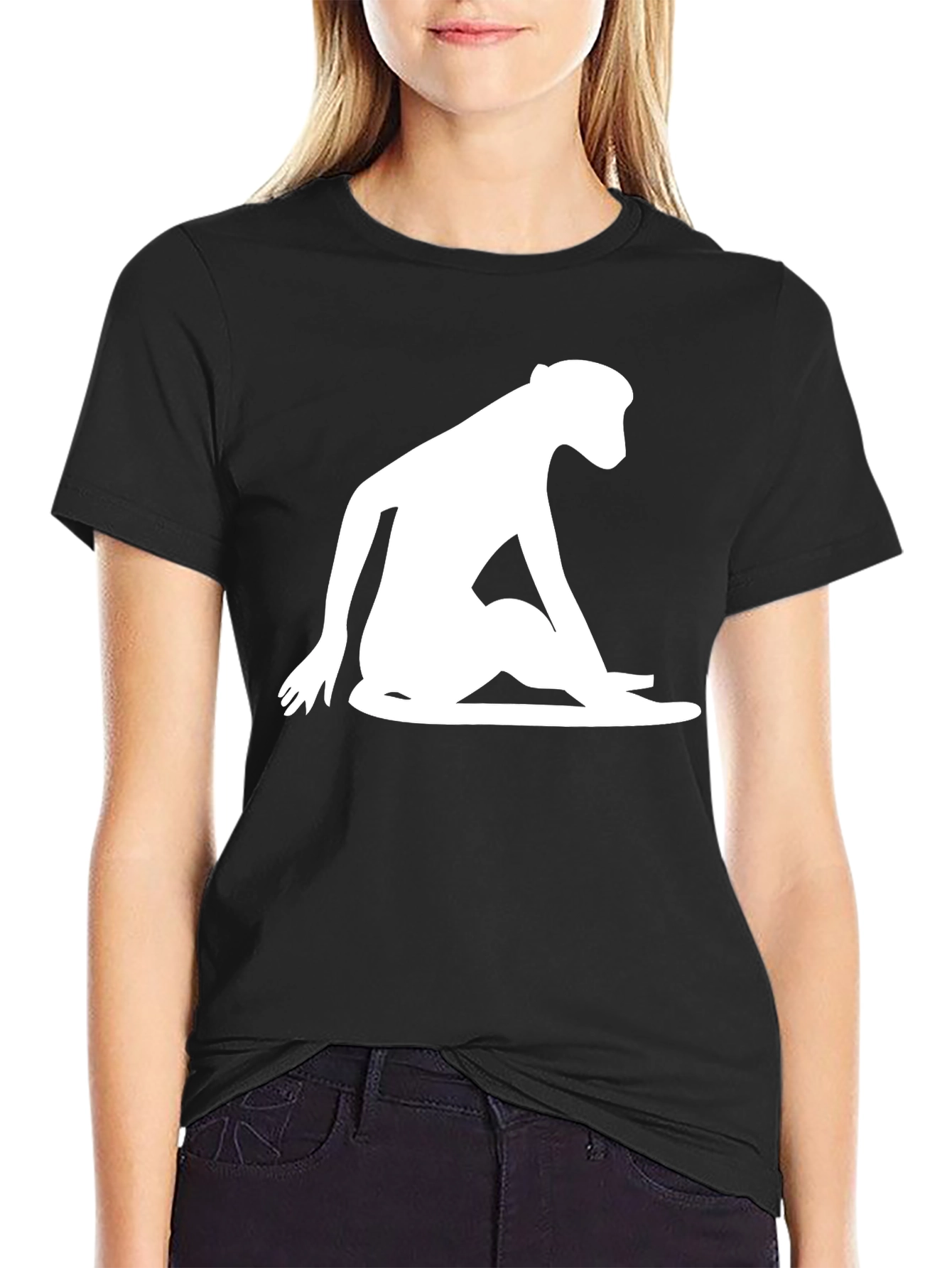 Black Modern Monkey Silhouette Graphic Tee - Black view 2