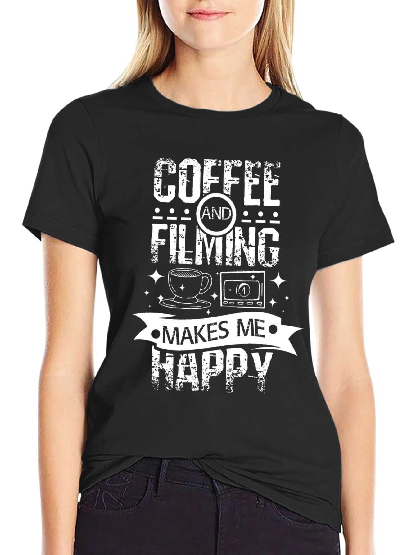 Black Coffee and Filming Makes Me Happy Graphic T-Shirt view 2