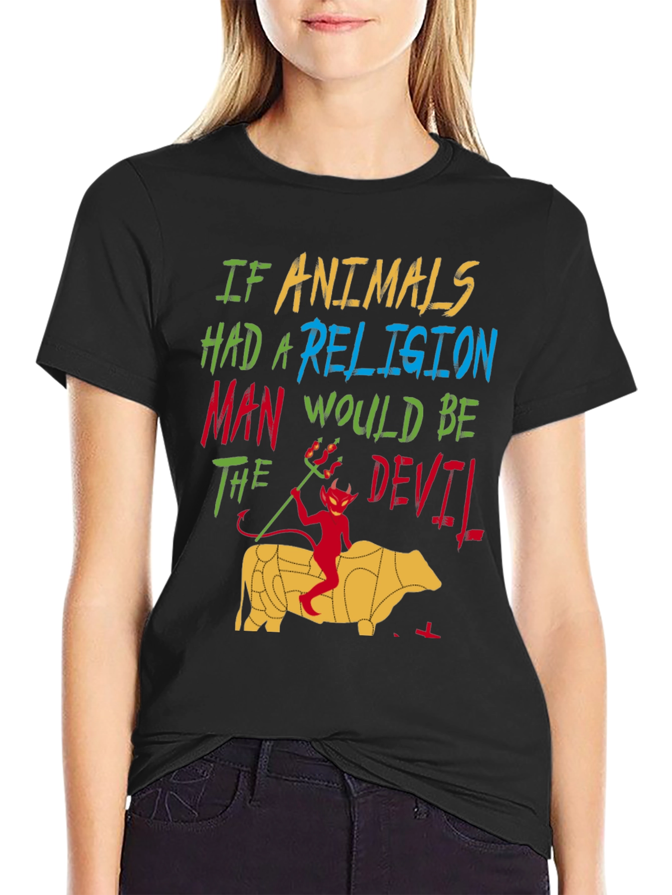 Black If Animals Had A Religion T-Shirt view 2