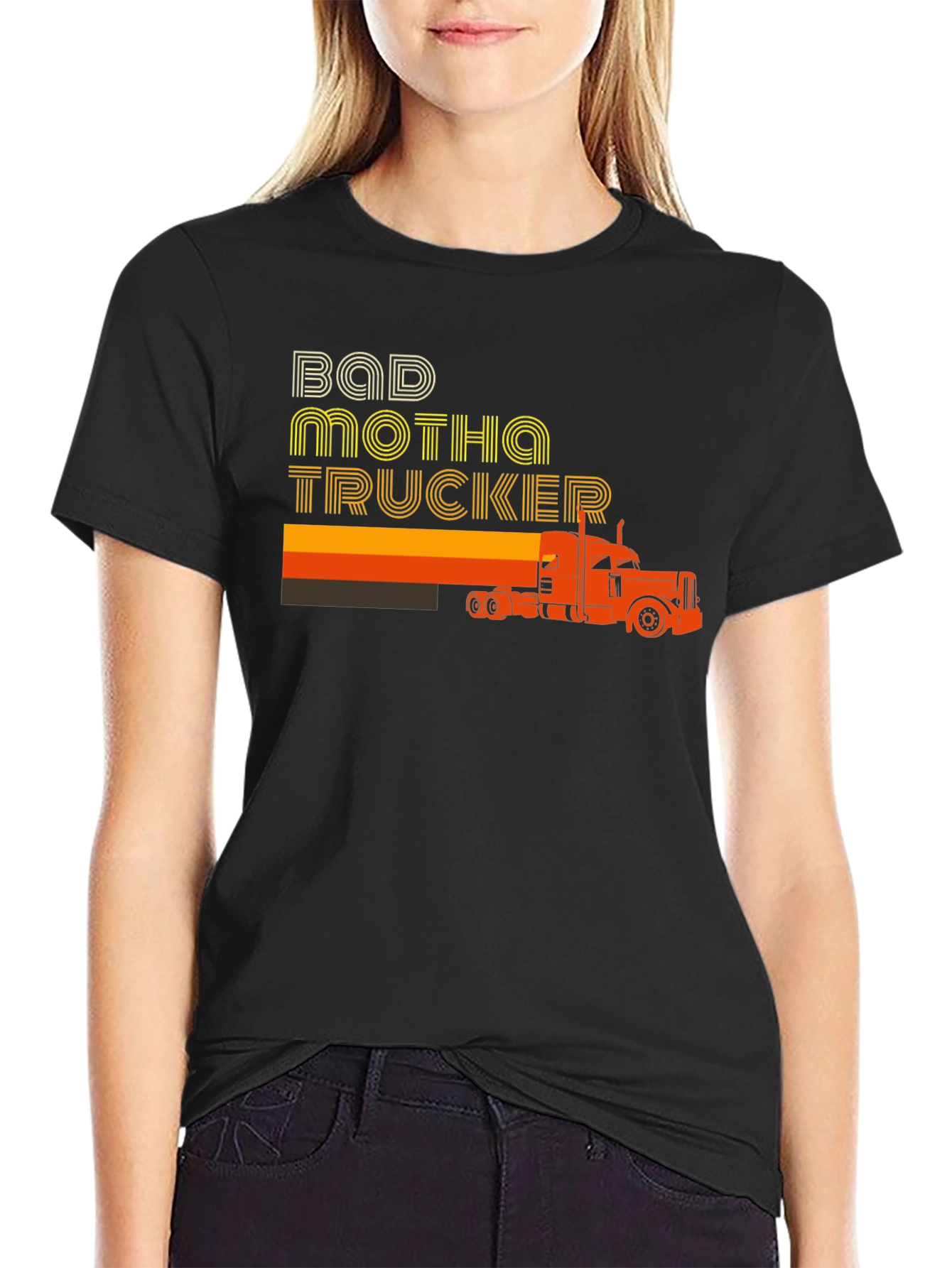Black Bad Motha Trucker Graphic T-Shirt - Retro Style view 2