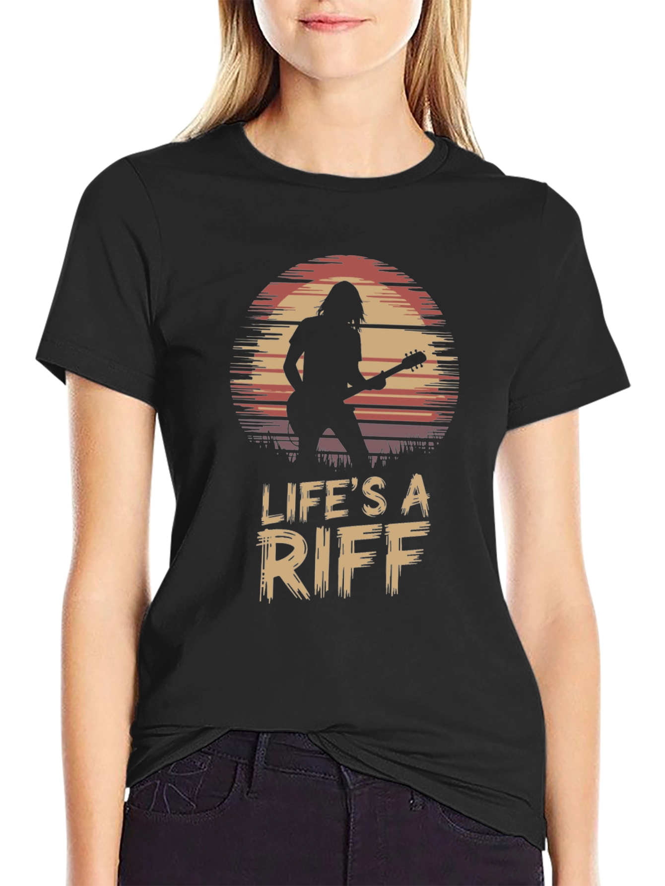 Black Life's A Riff Guitar Player Tee view 2