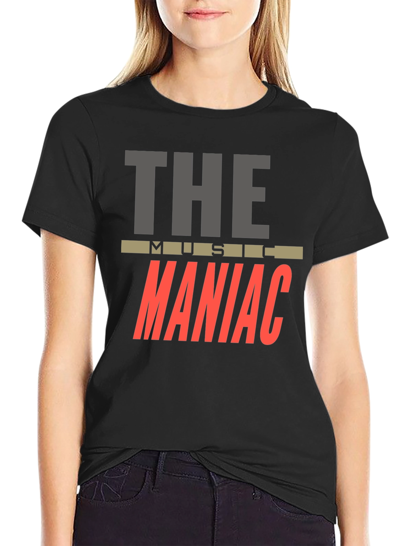Black The Music Maniac T-Shirt - Black Crew Neck view 2