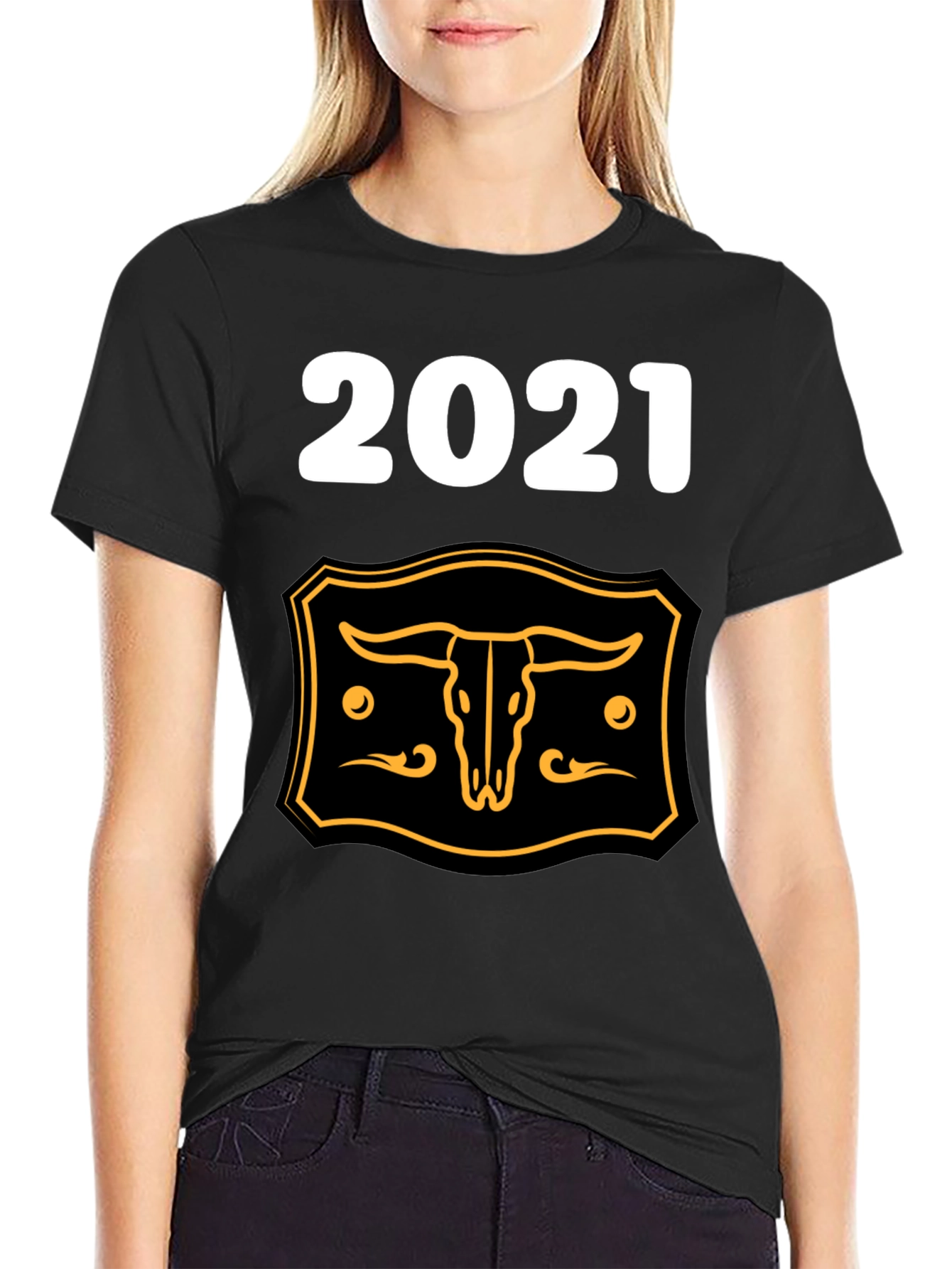 Black 2021 Steer Skull Graphic Tee - Black Cotton Blend view 2