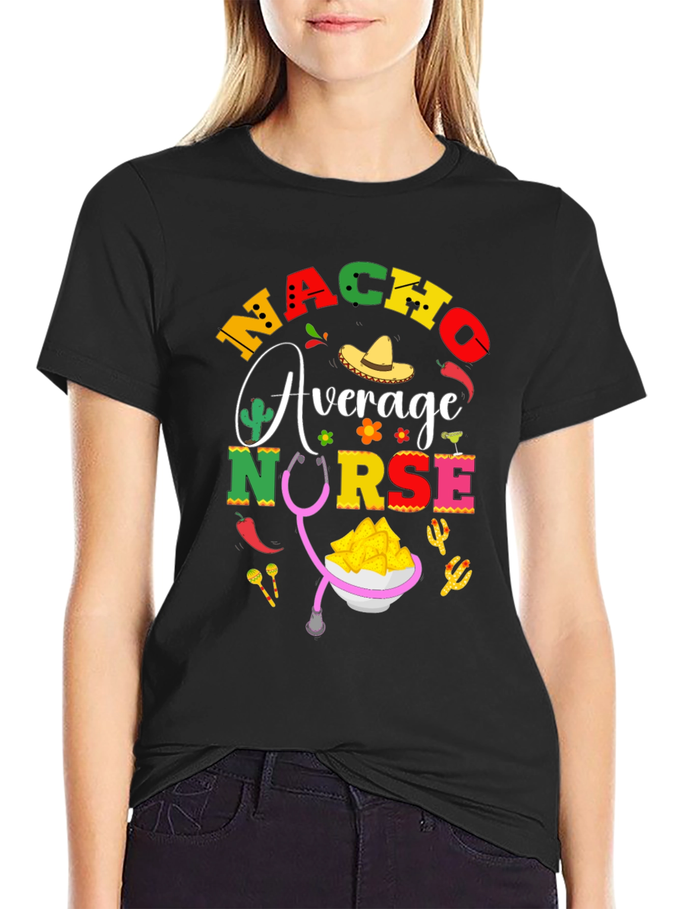 Black Nacho Average Nurse T-Shirt - Black Cotton Tee view 2