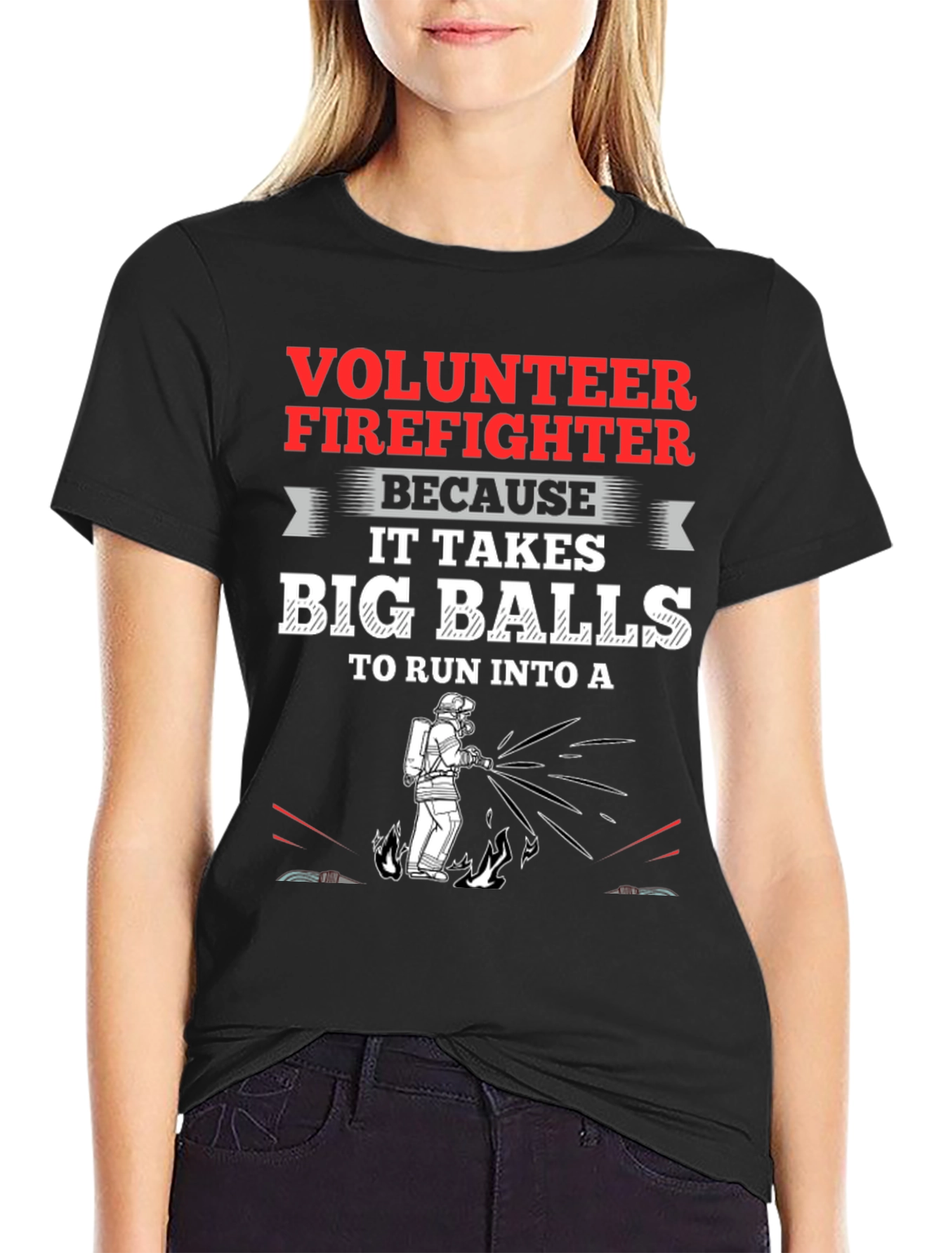 Black Volunteer Firefighter Big Balls Graphic Tee view 2