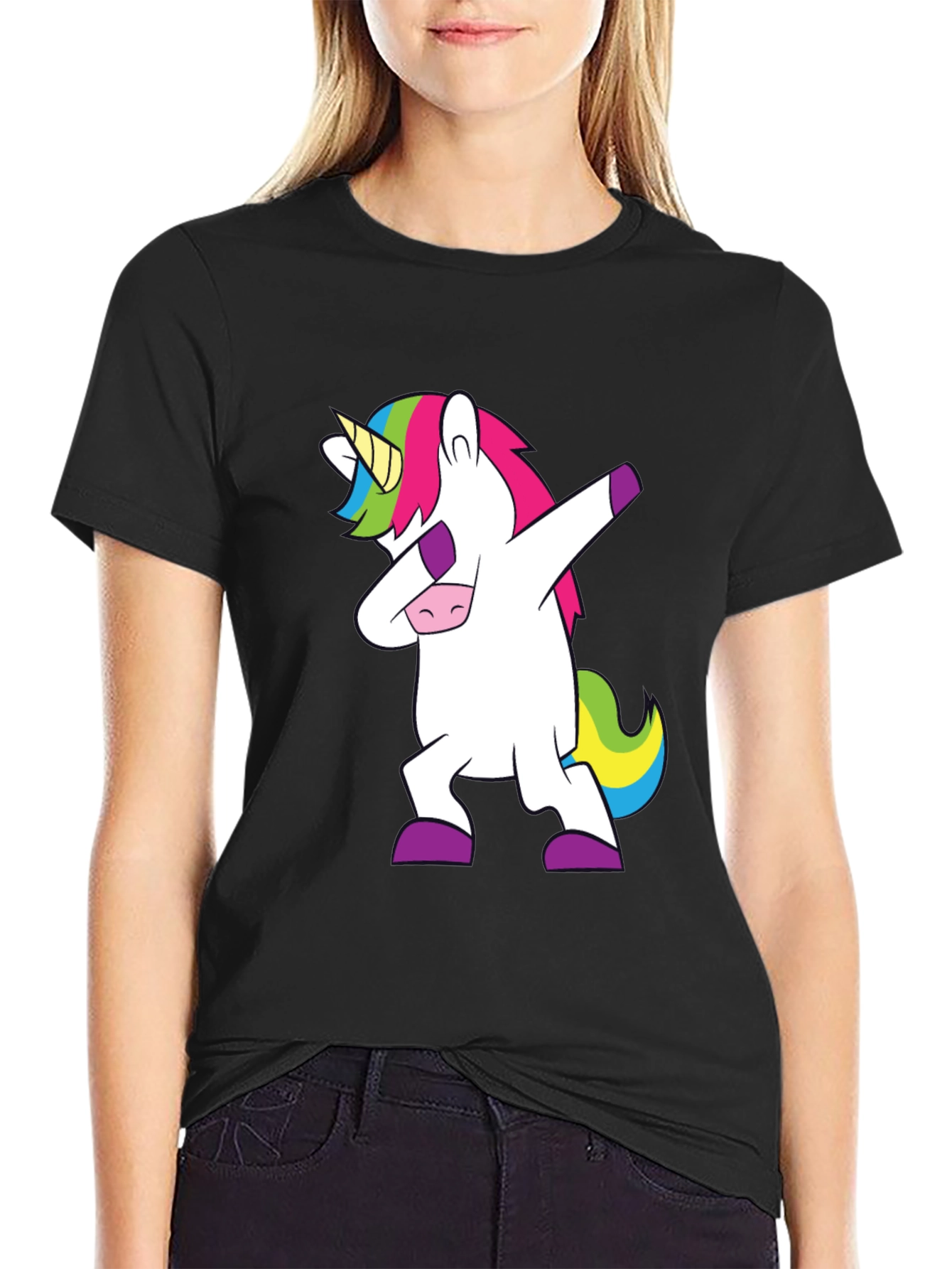 Black Dabbing Unicorn Graphic Tee - Black view 2