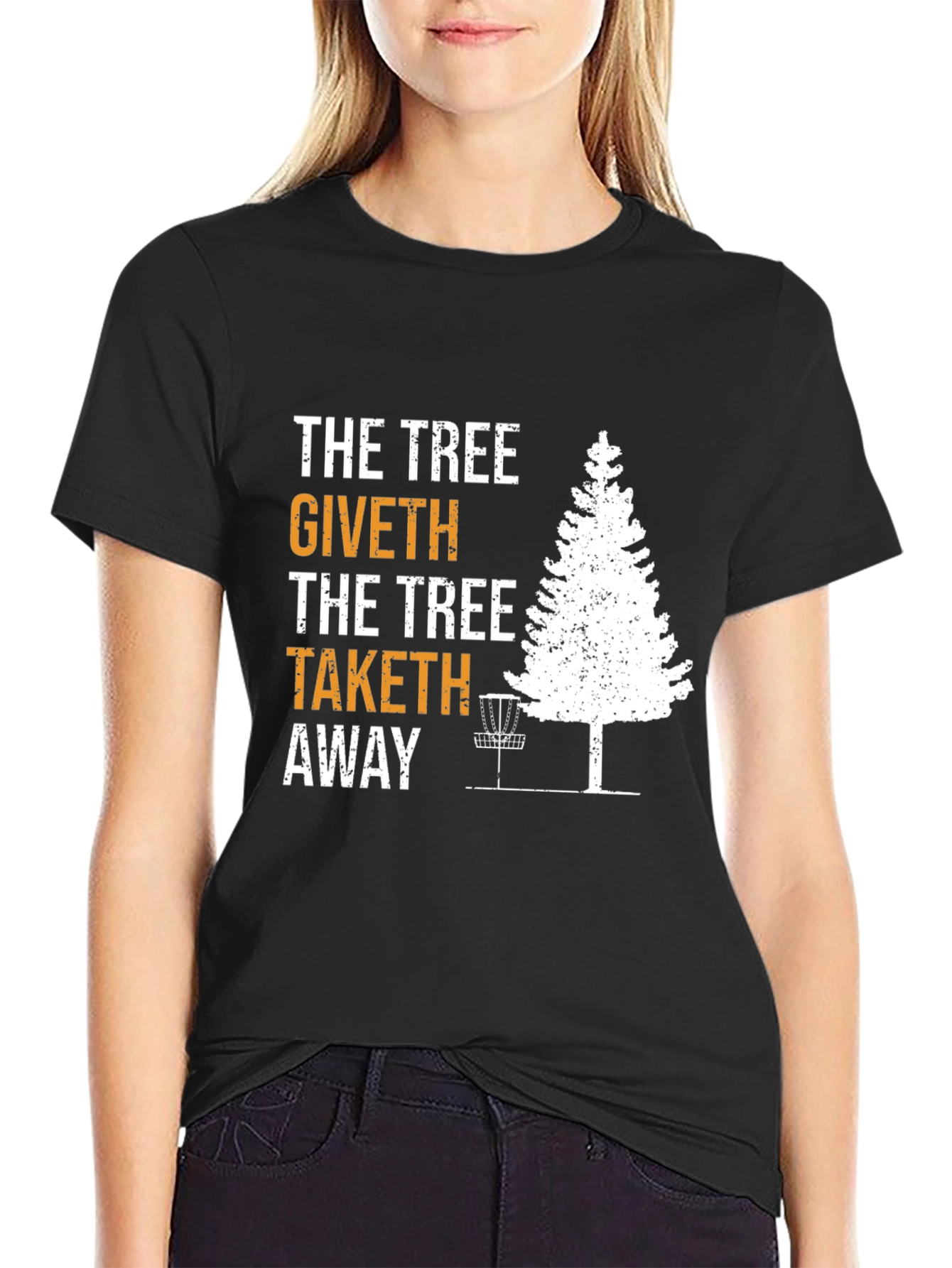 Black The Tree Giveth Taketh Away Disc Golf T-Shirt view 2