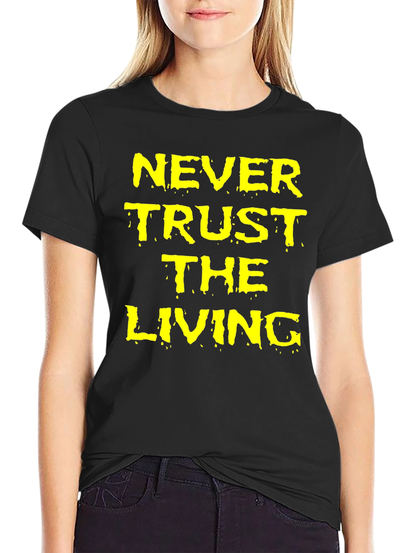 Black Never Trust the Living Black Graphic T-Shirt view 2