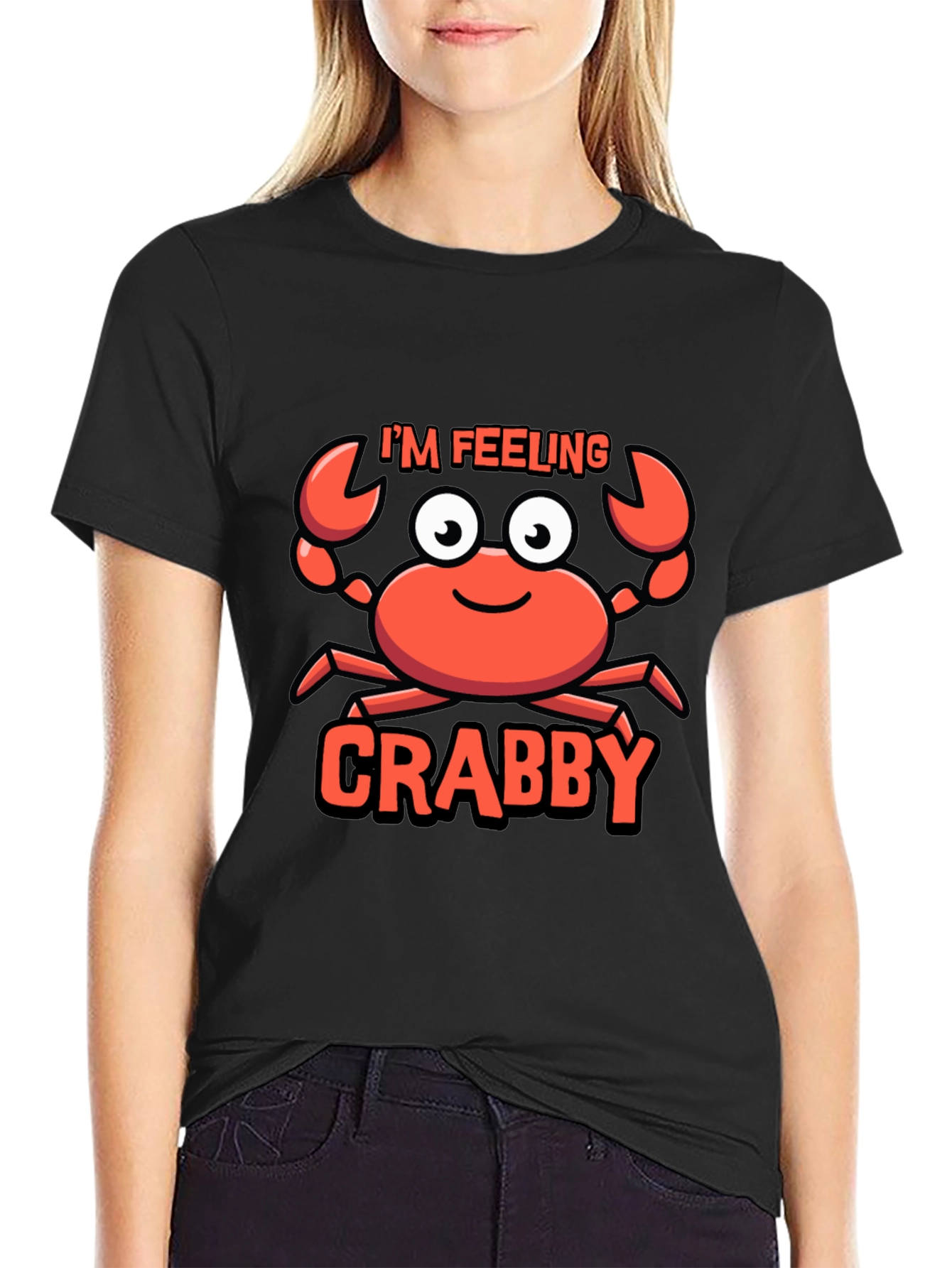 Black I'm Feeling Crabby T-Shirt - Funny Cartoon Crab Tee view 2