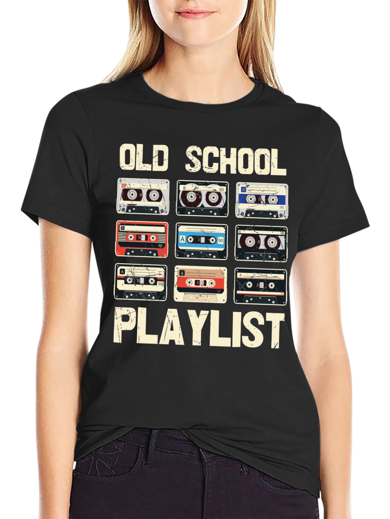 Black Old School Playlist Cassette Tape Graphic Tee view 2