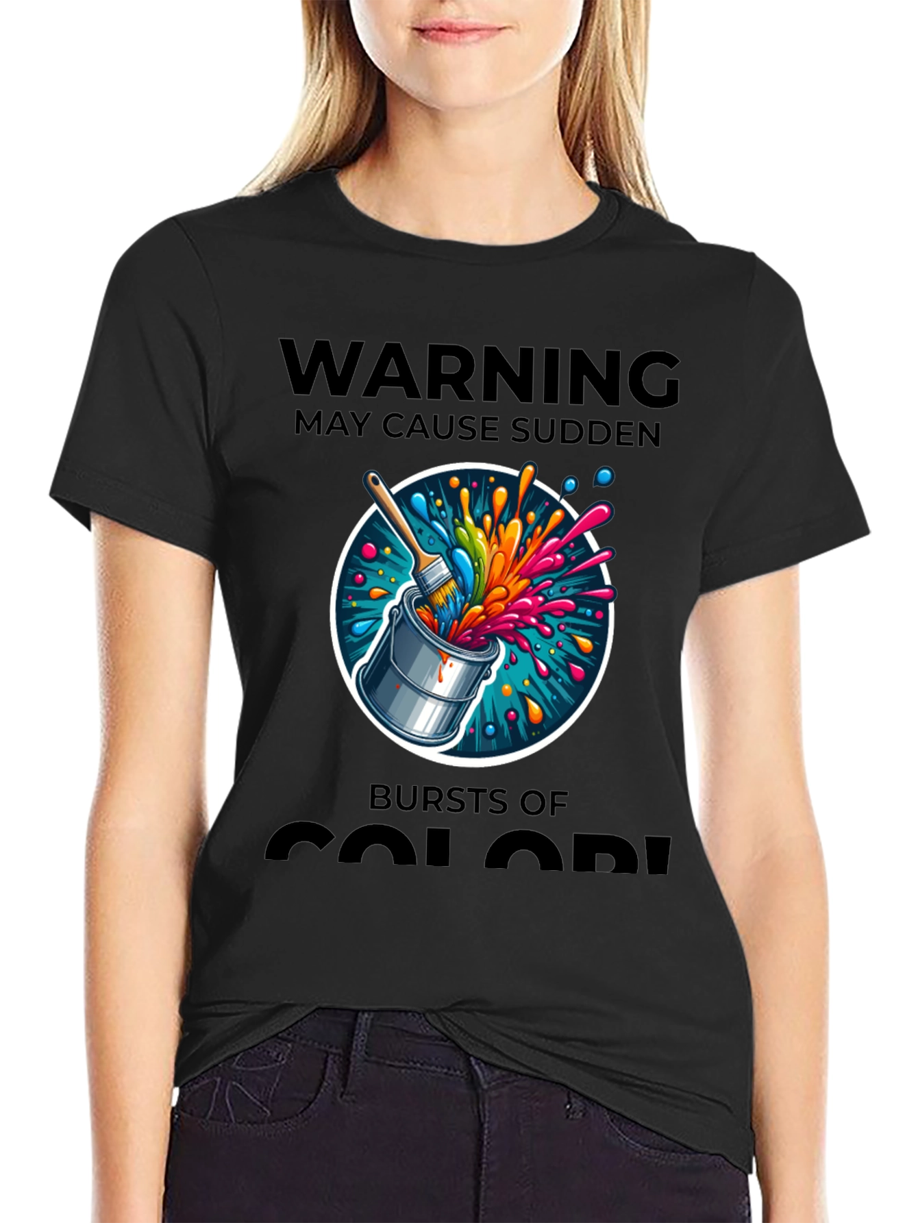 Black Warning May Cause Sudden Bursts of Color T-Shirt view 2