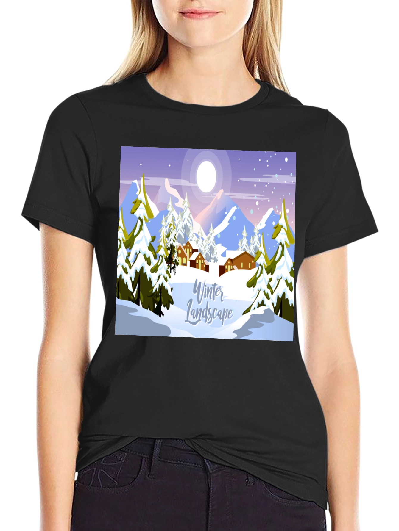 Black Winter Landscape Graphic Tee - Black view 2