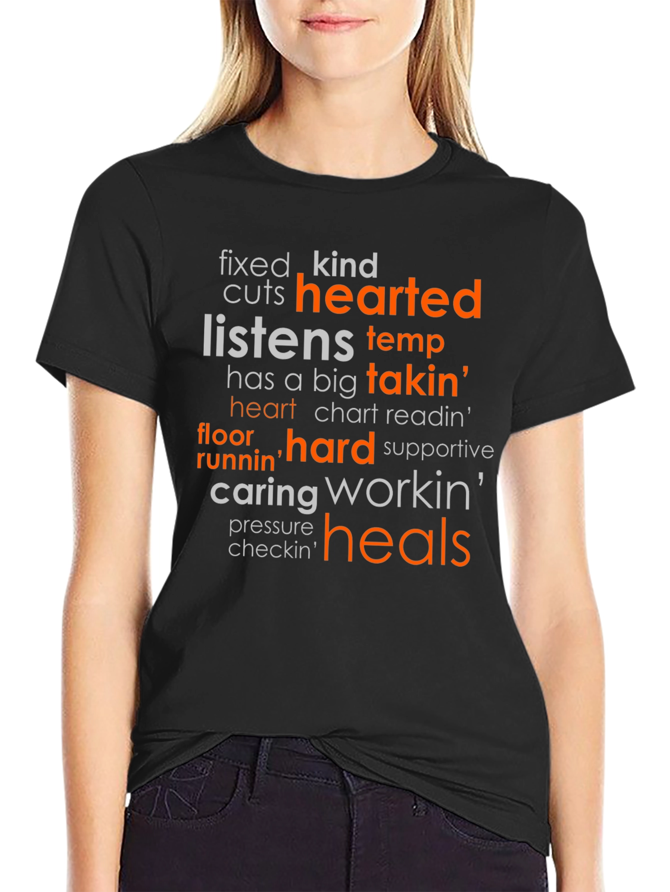 Heartfelt Nurse T-Shirt: Caring, Hard Working, Heals - 2
