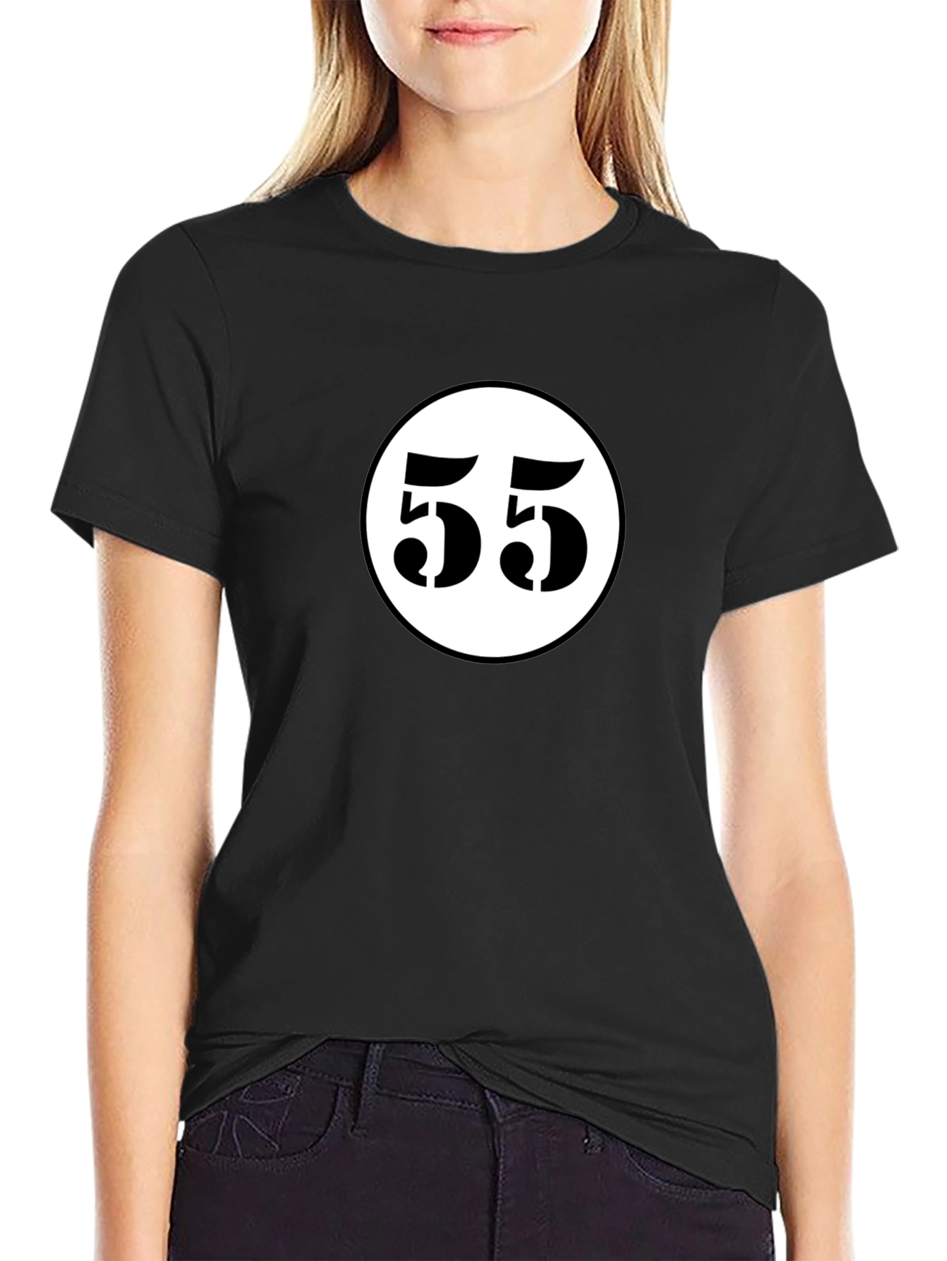 Black Retro Race Number 55 Black T-Shirt view 2