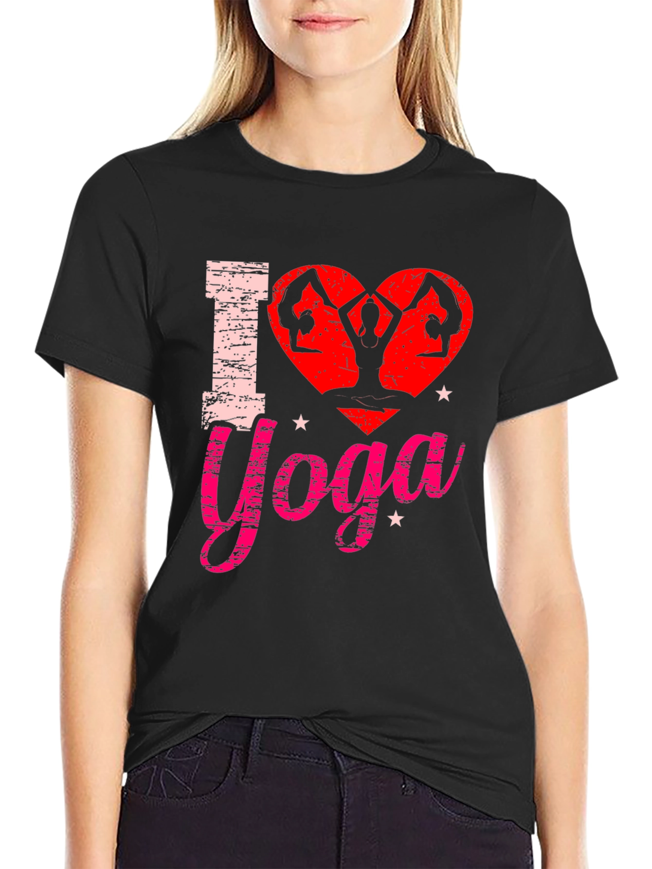 Black I Love Yoga Graphic Tee Shirt - Black Cotton Blend view 2
