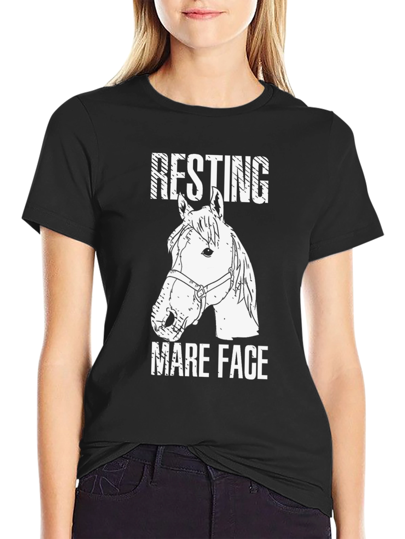 Black Resting Mare Face T-Shirt - Horse Lover Tee view 2