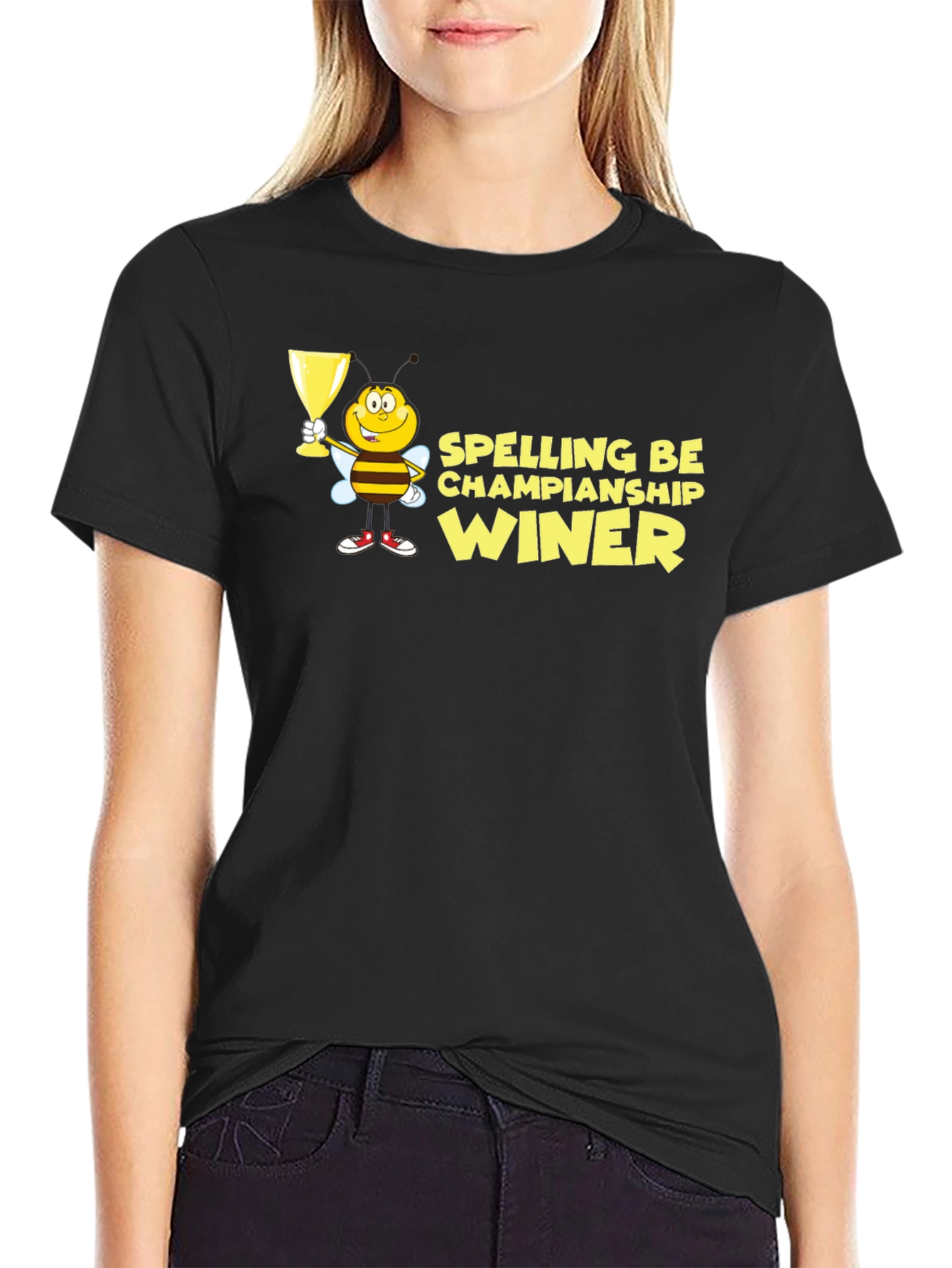 Black Spelling Bee Champion Winner Black T-Shirt view 2