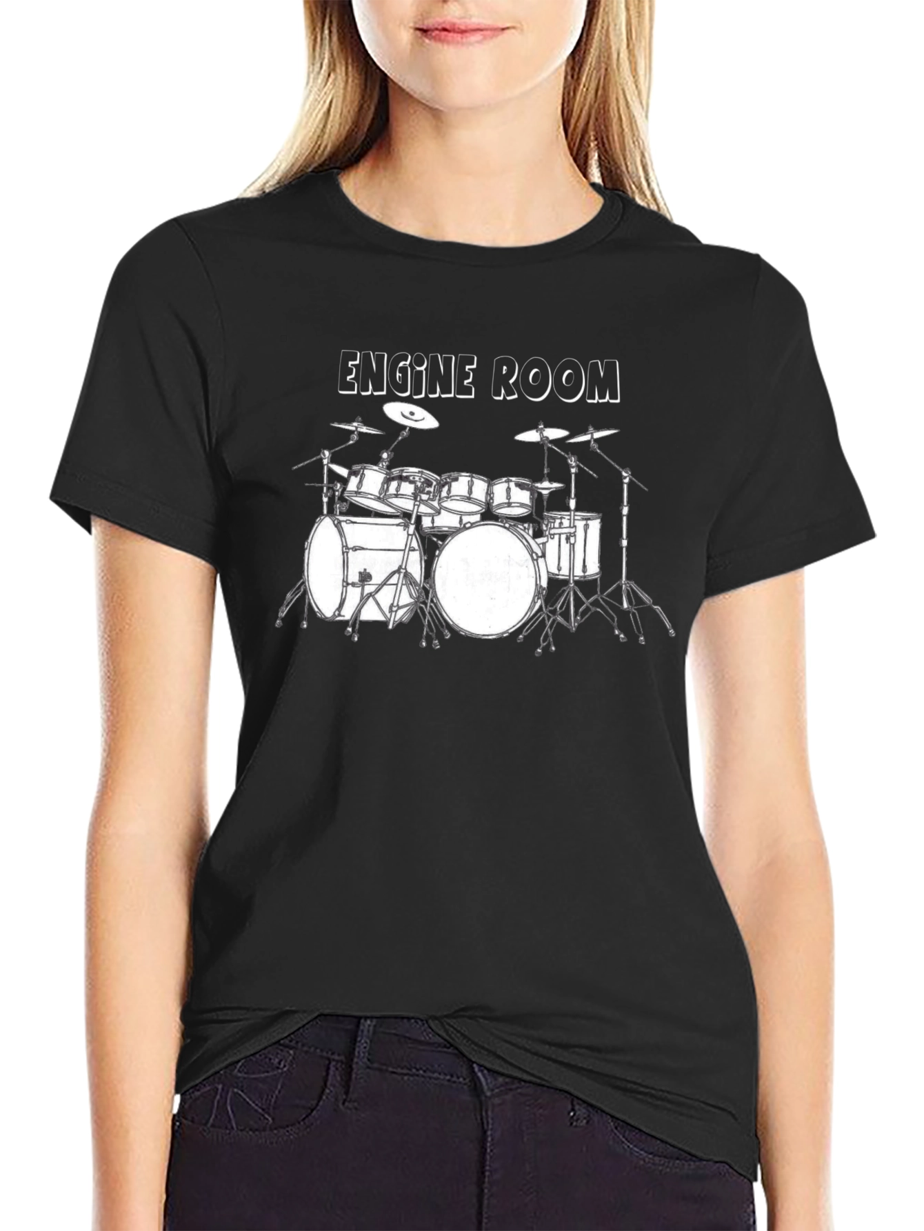 Black Engine Room Drum Set Graphic T-Shirt view 2