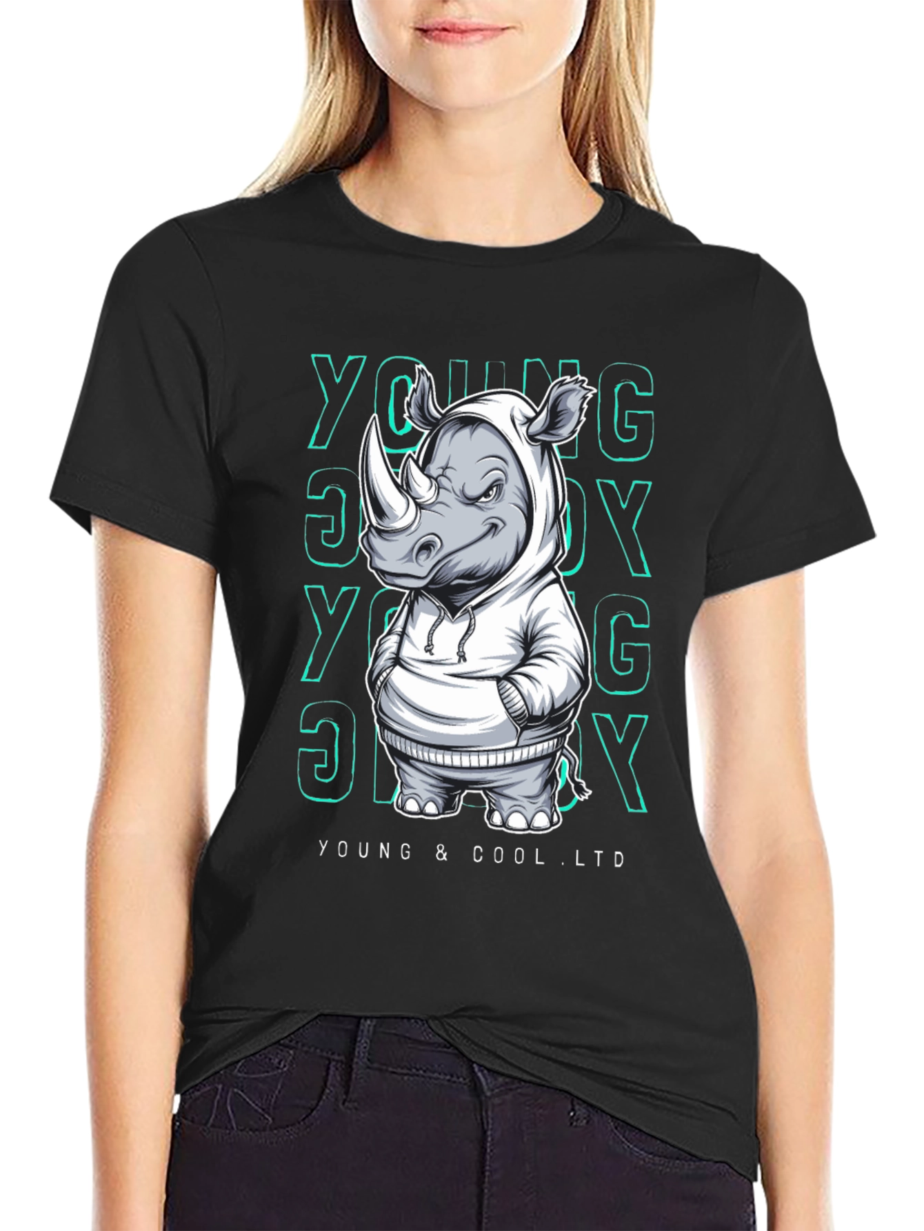 Black Cool Rhino Graphic T-Shirt - Young & Cool Ltd. view 2
