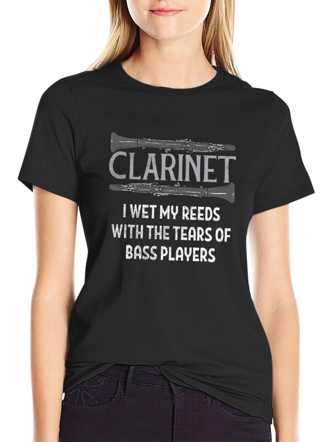 Black Clarinet Tears of Bass Players Humor Graphic Tee view 2