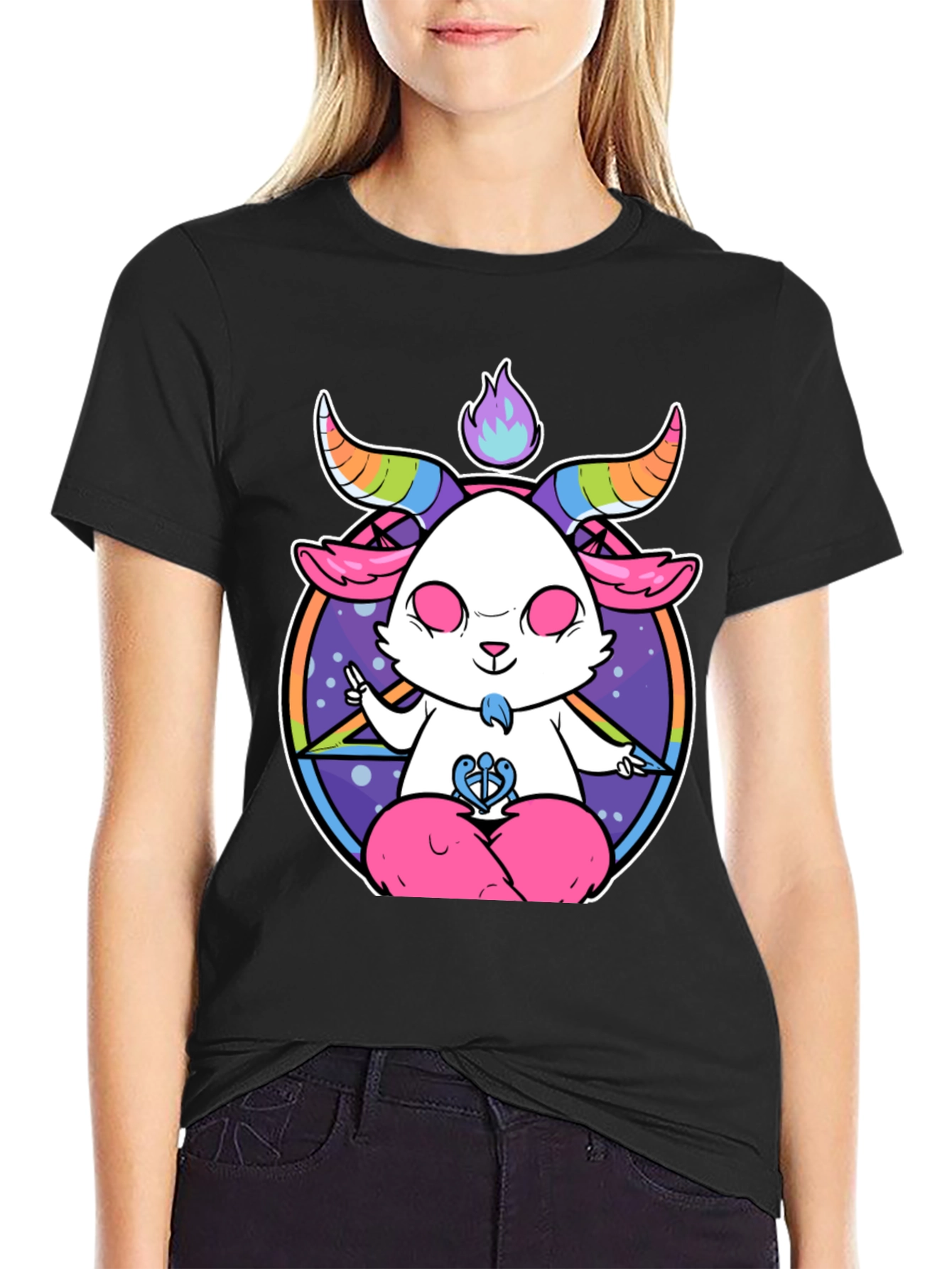 Black Meditating Pastel Goat T-Shirt view 2