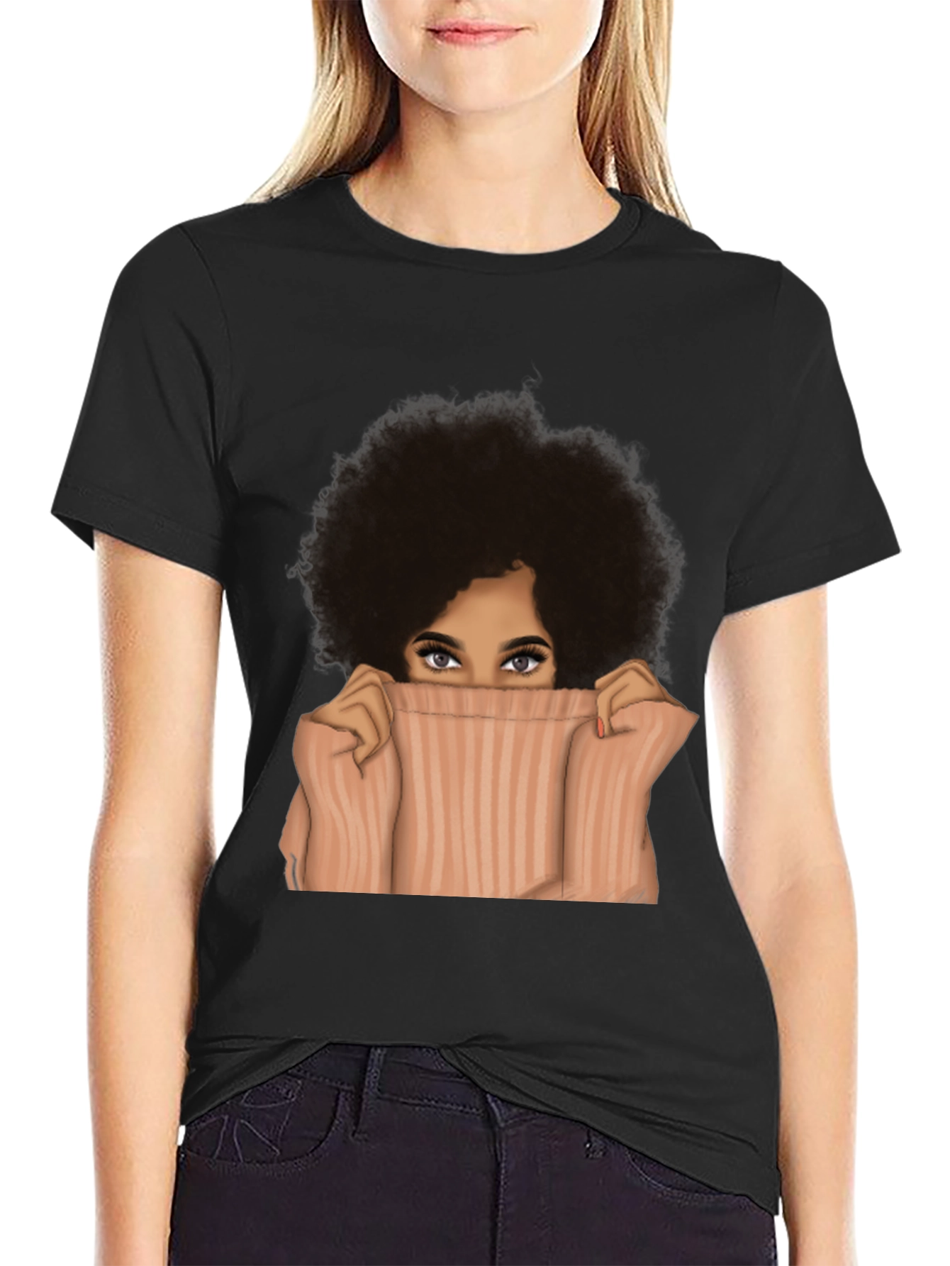 Black Afro Woman Peek-a-Boo Graphic Tee - Unisex view 2