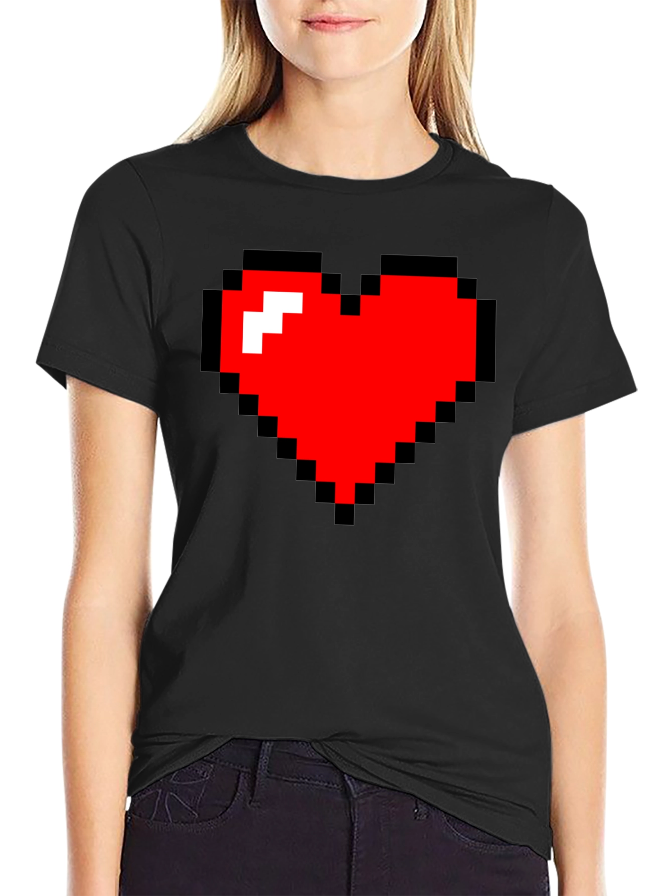 Black Pixel Heart Black Tee - Gamer Style view 2