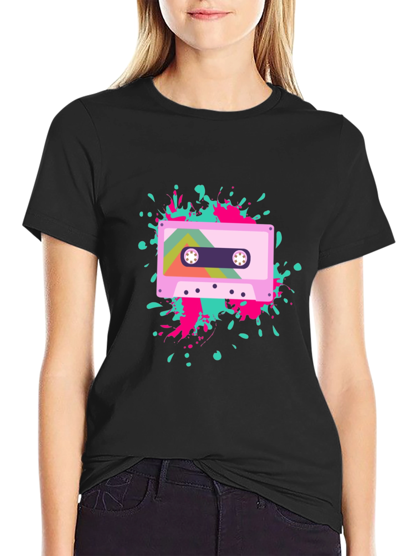 Black Retro Cassette Tape Graphic Tee - Black view 2