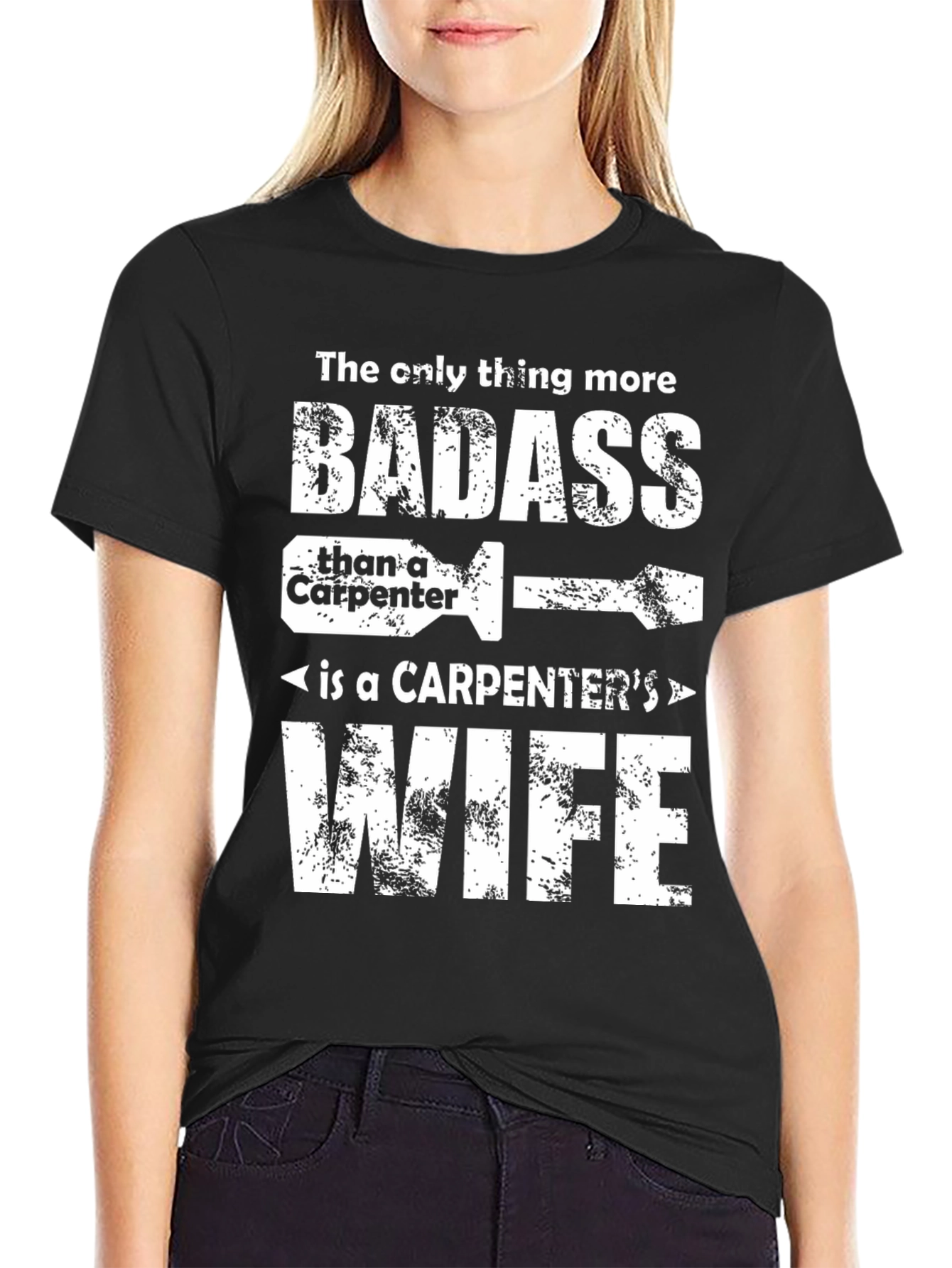 Black Carpenter's Wife Badass Graphic T-Shirt - Black view 2