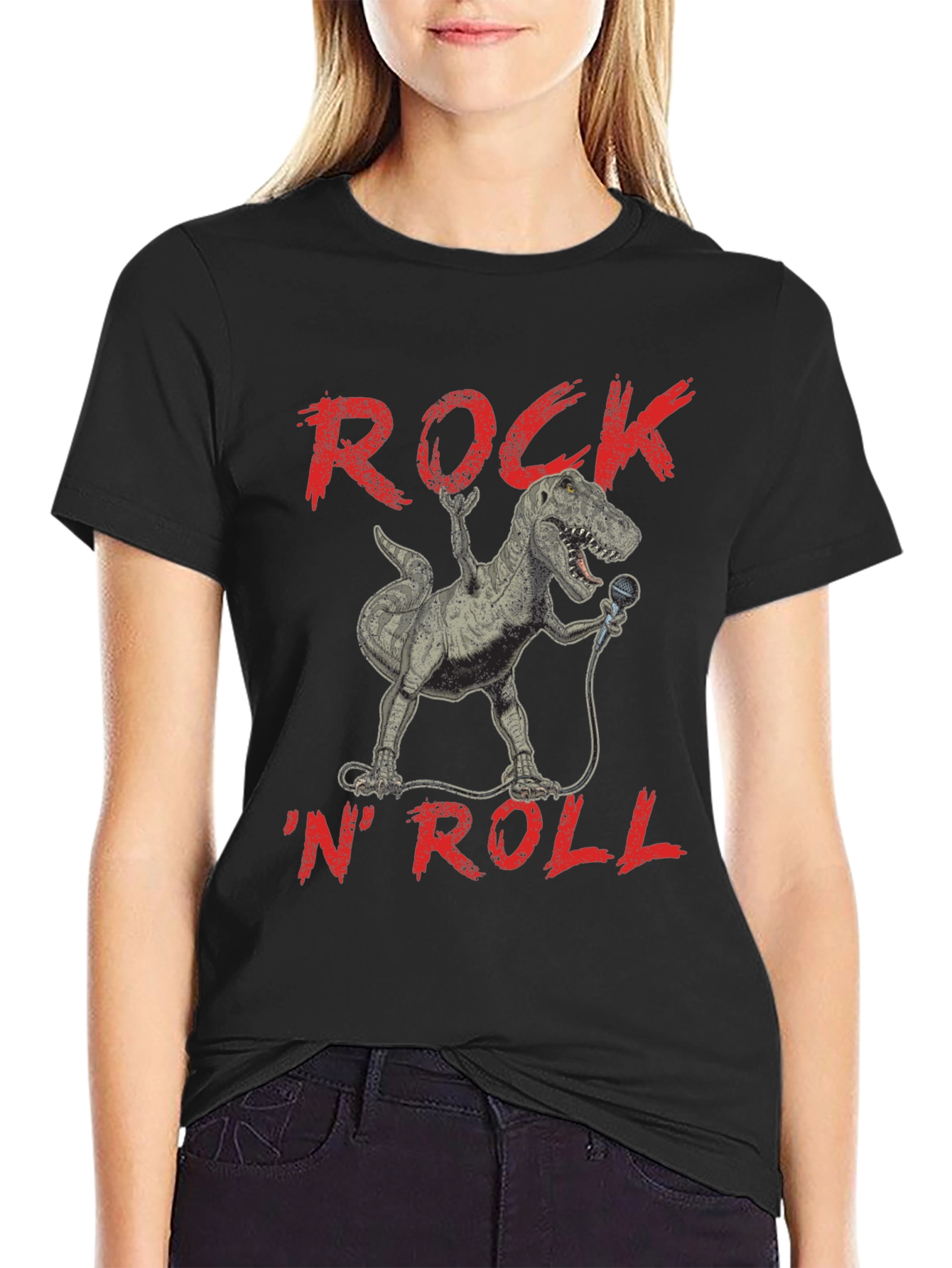 Black Rock 'N' Roll Dinosaur T-Shirt view 2