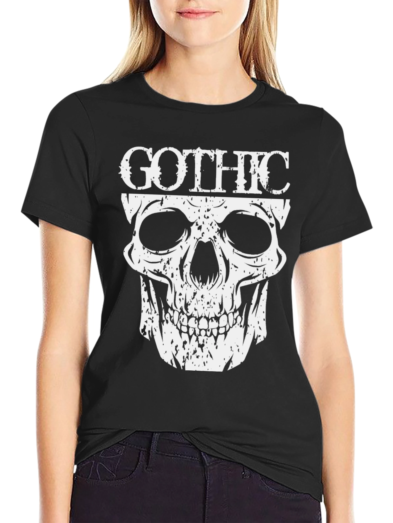 Black Gothic Skull Graphic T-Shirt - Dark Fashion view 2