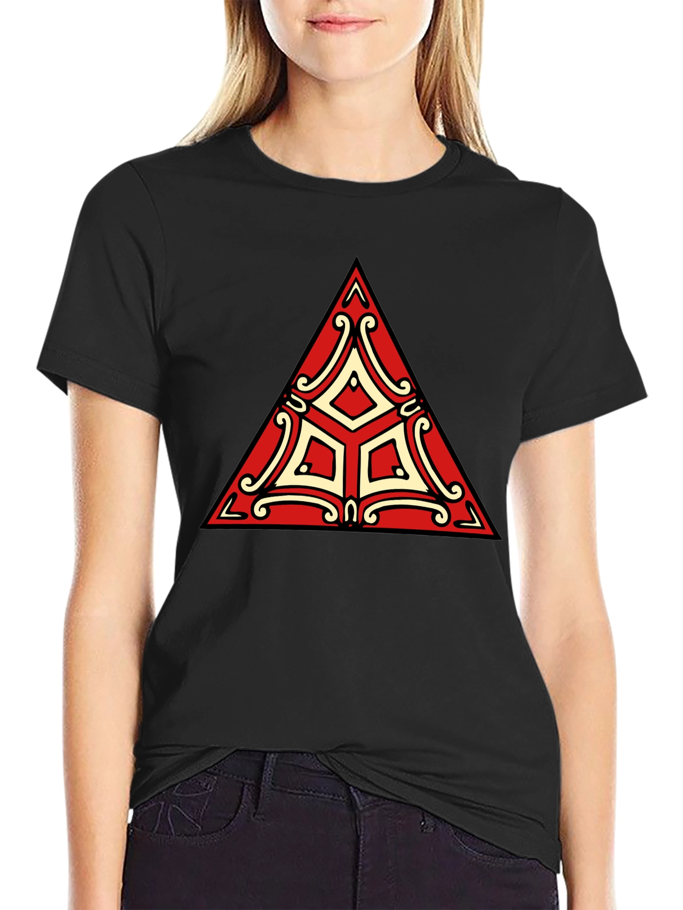 Black Geometric Triangle T-Shirt - Modern Design view 2