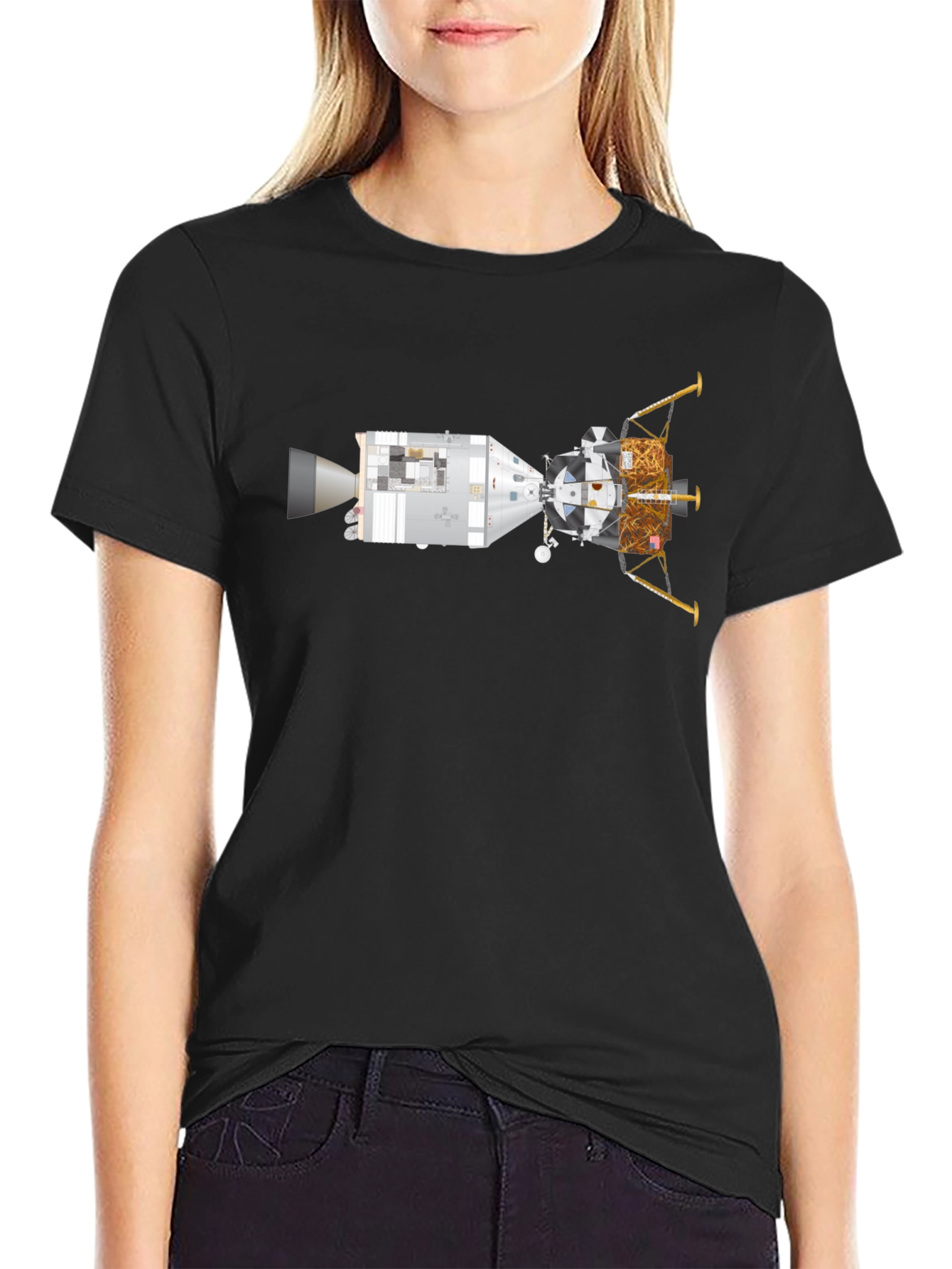 Black Lunar Module T-Shirt - Space Exploration Tee view 2