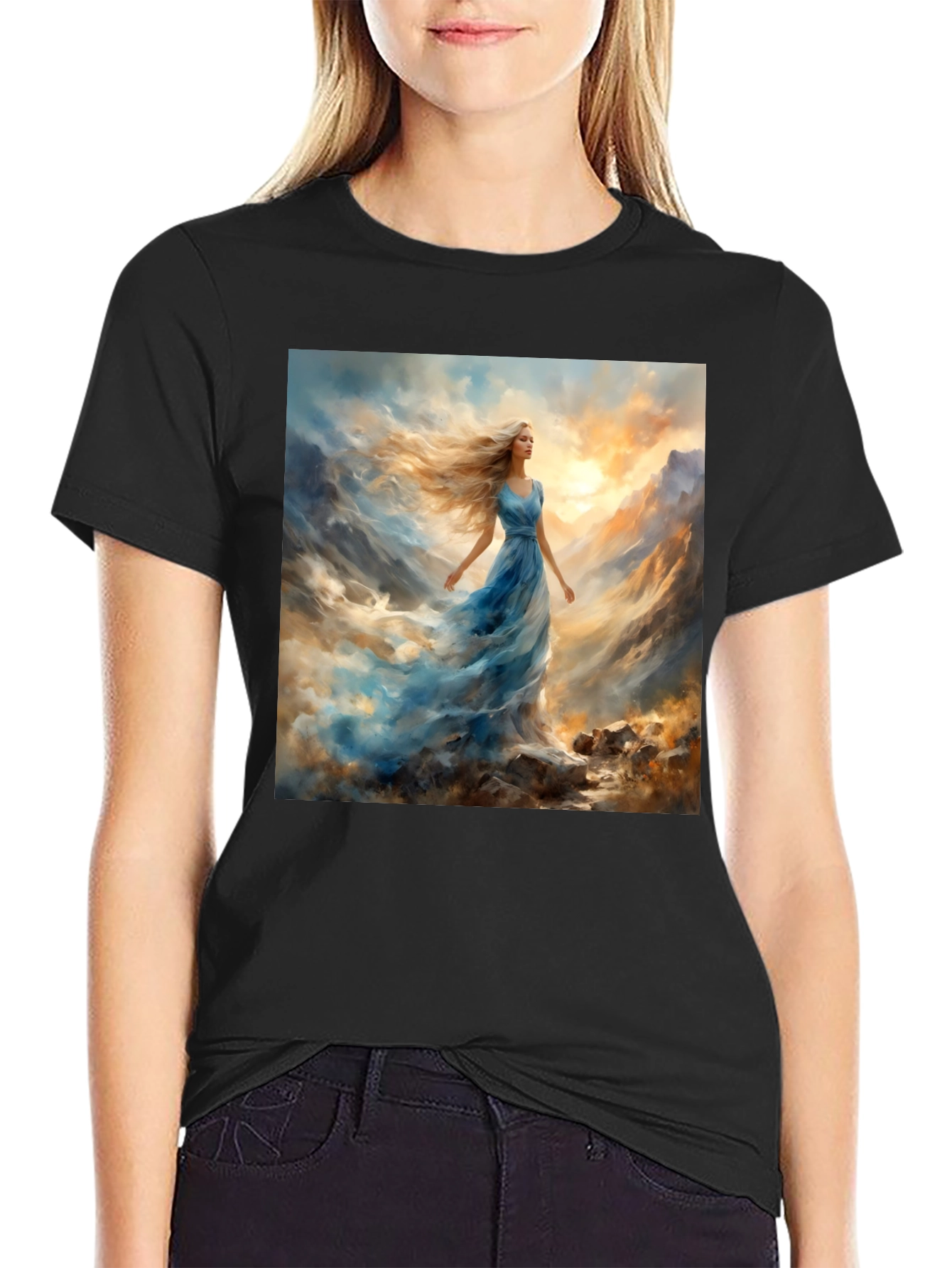 Black Woman in Blue Dress T-Shirt view 2