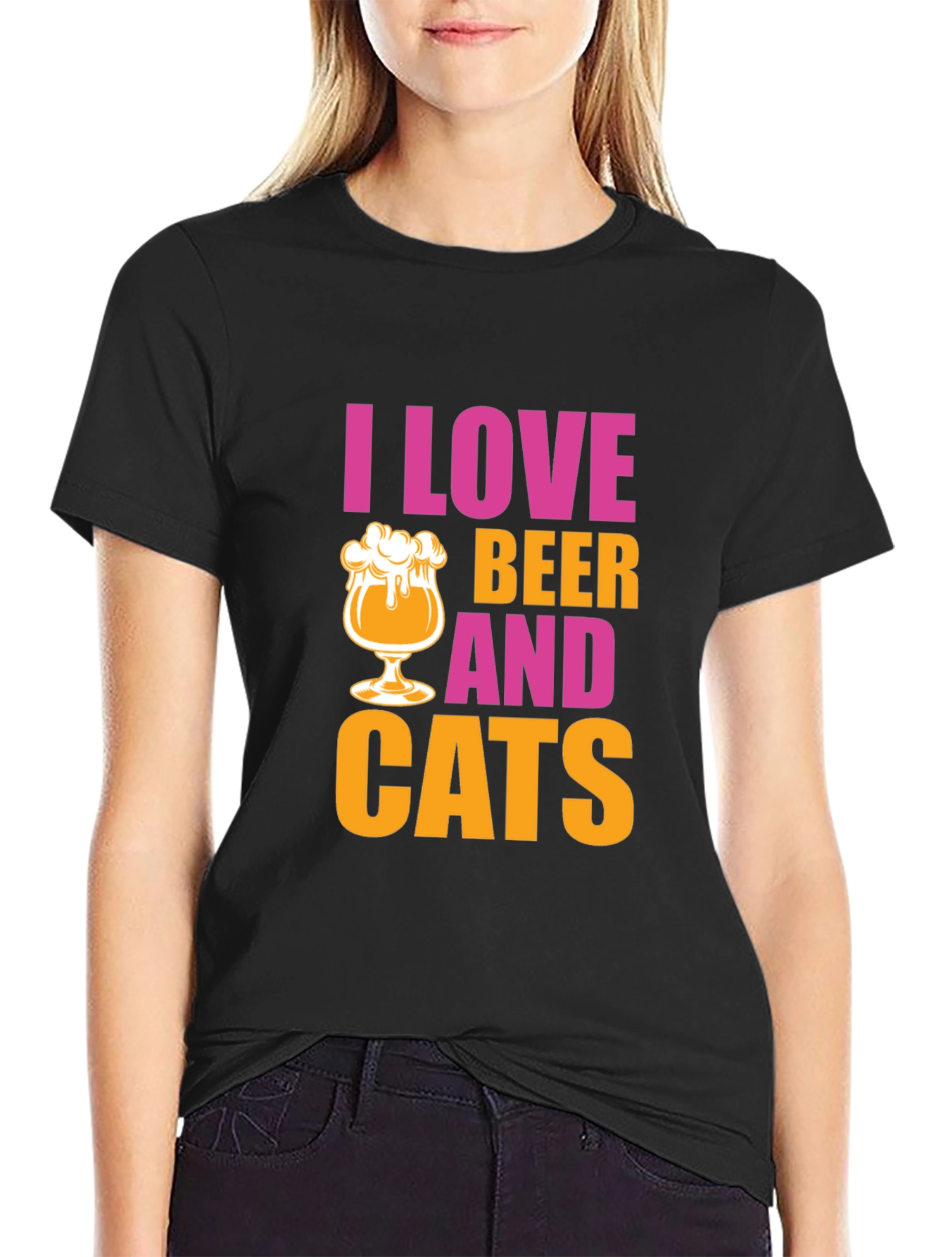 Black I Love Beer and Cats Graphic T-Shirt view 2