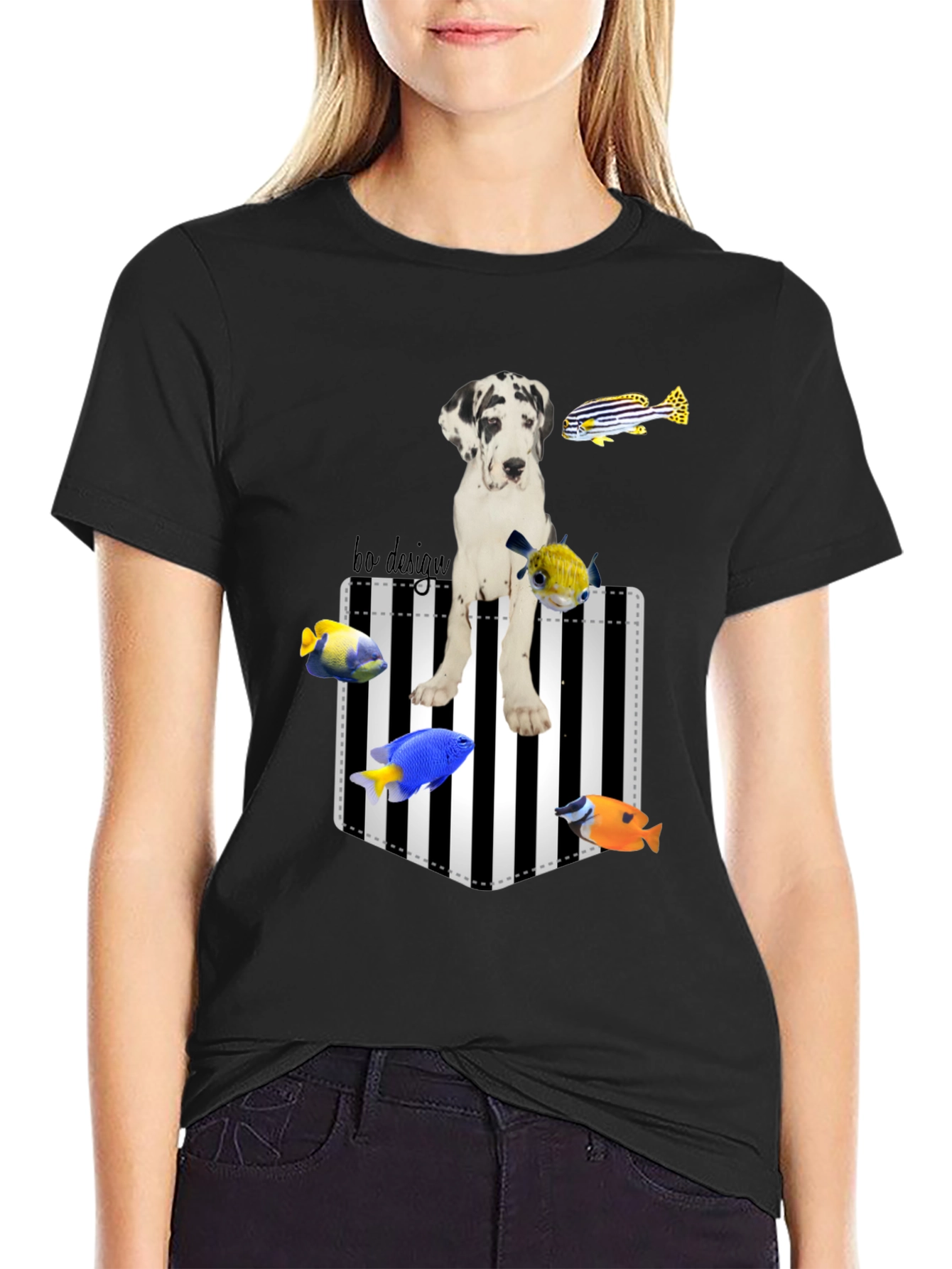 Black Dog and Fish Graphic Tee - Unique Print view 2