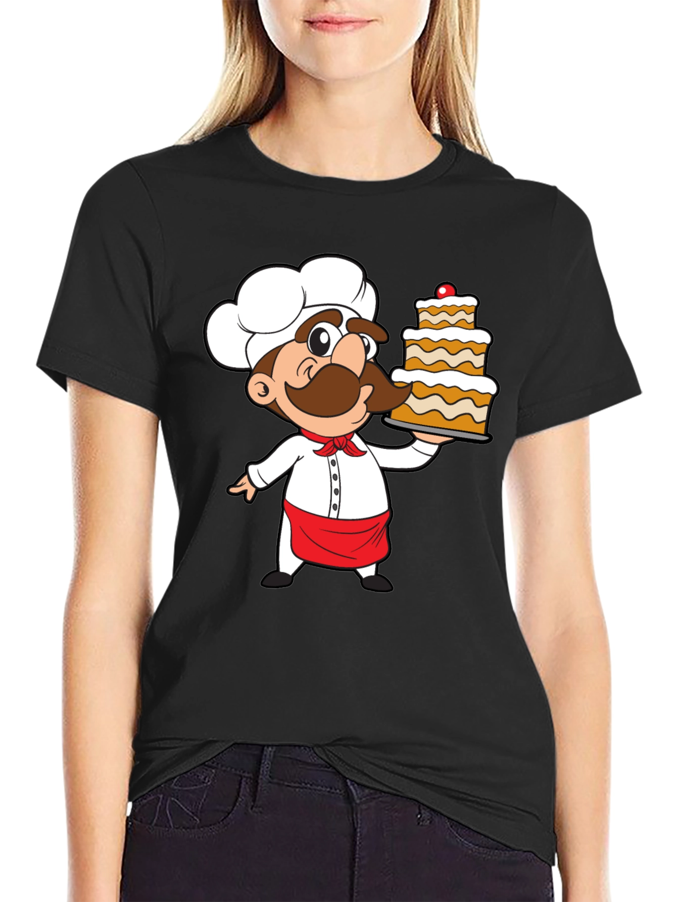 Black Chef Cartoon Graphic Print T-Shirt view 2