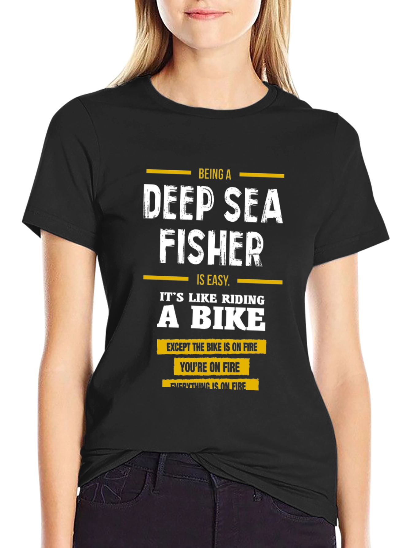 Black Deep Sea Fisher Funny T-Shirt view 2