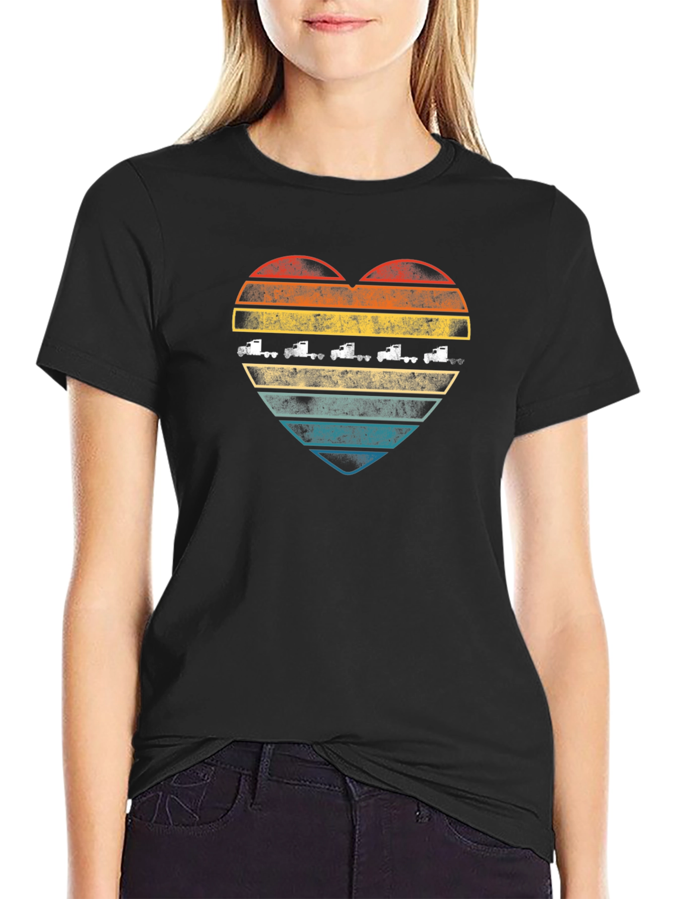 Black Vintage Truck Heart T-Shirt - Road Trip Ready! view 2