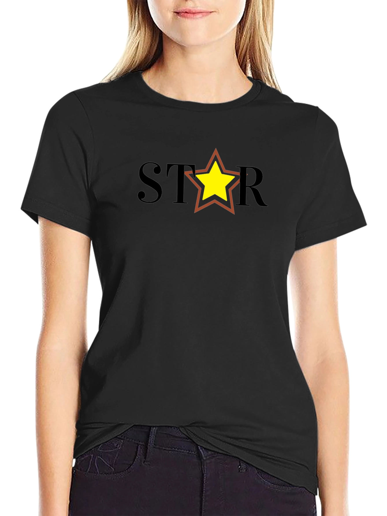 Black Star Graphic Tee - Black Cotton Blend Casual Shirt view 2