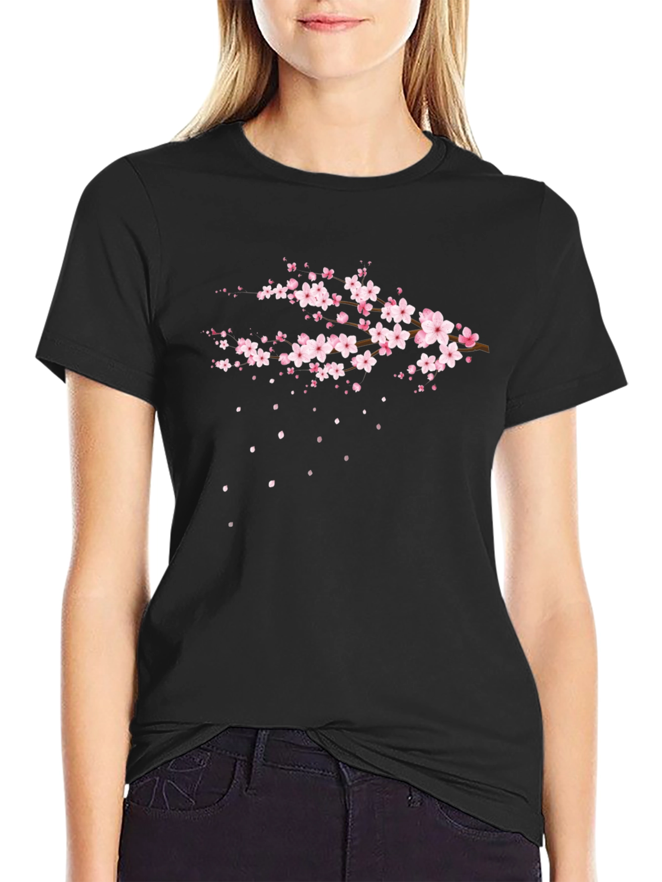 Black Sakura Blossom Graphic T-Shirt - Stylish Black Tee view 2