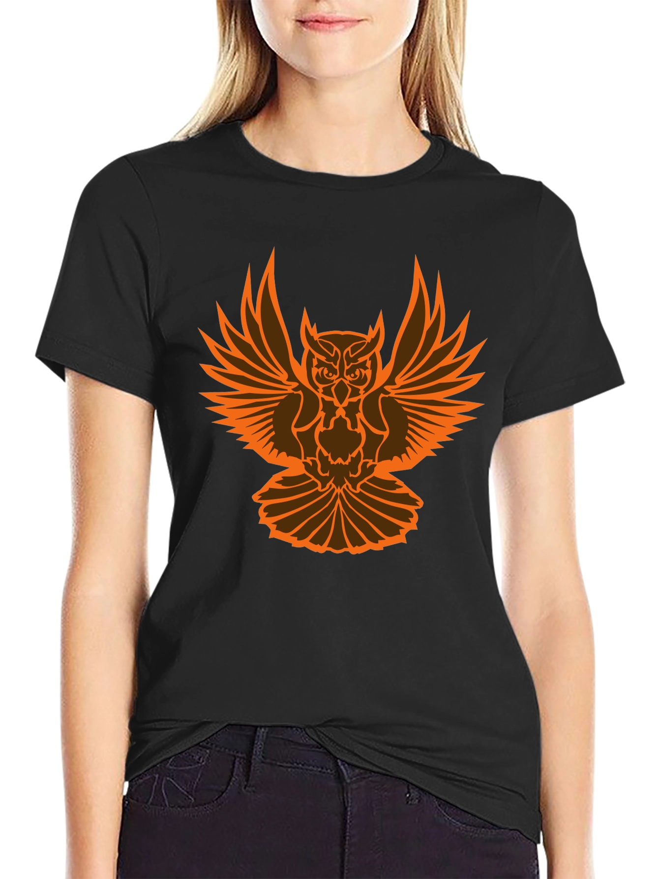 Black Owl Graphic Black T-Shirt for Men view 2