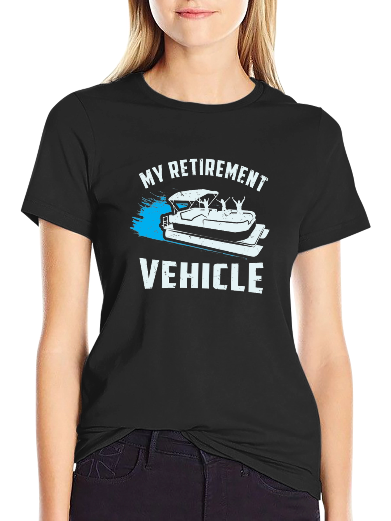 Black My Retirement Vehicle T-Shirt - Pontoon Boat Tee view 2