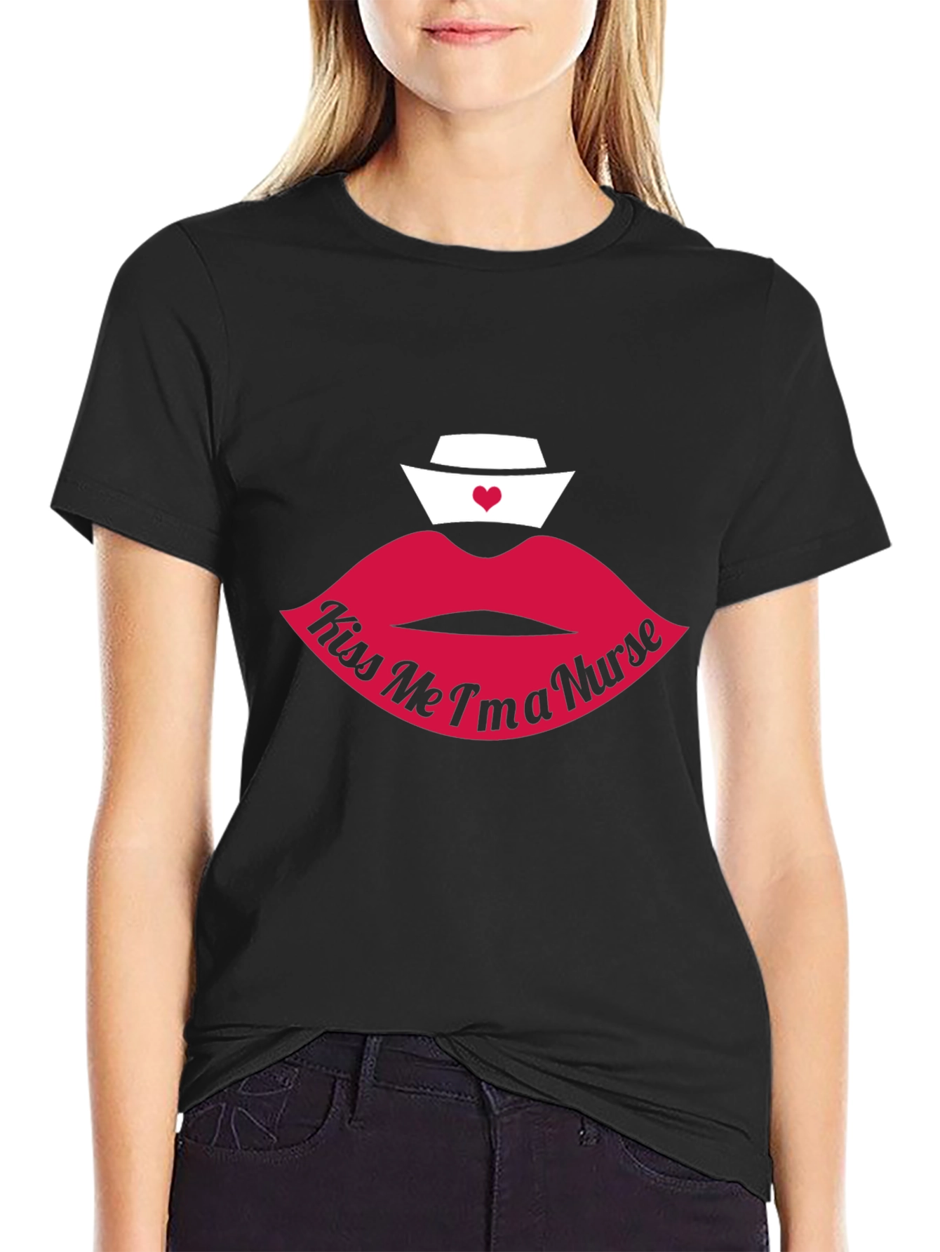Black Kiss Me I'm A Nurse Lips Graphic T-Shirt view 2