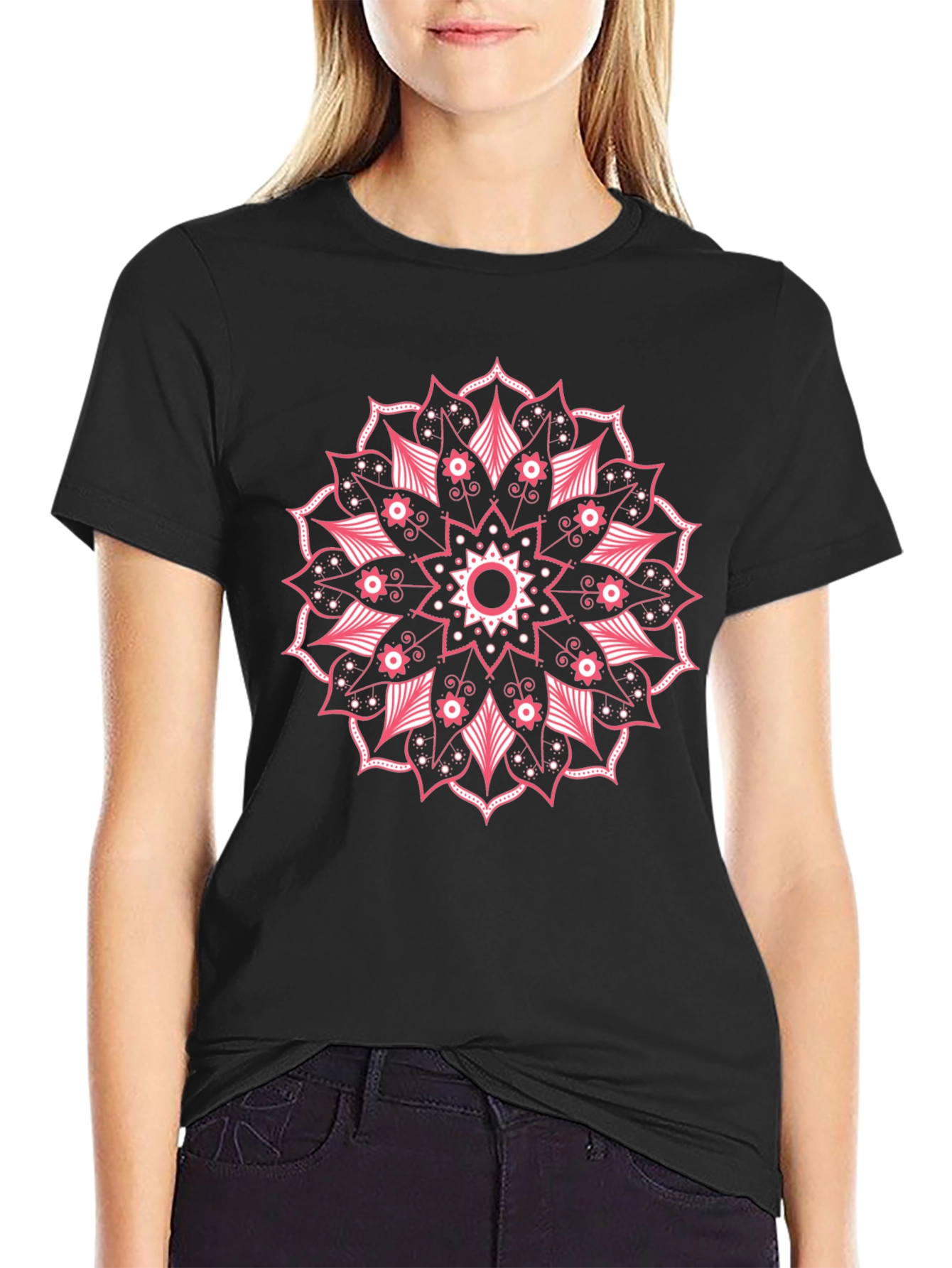 Black Black Mandala Graphic Tee - Stylish Crew Neck Comfort view 2